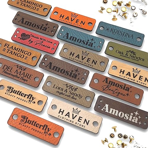Small Customized 1.5 x 0.5 in Faux Leather Product Tags with Rivets, Personalized Tags for Knitting and Crochet, Perfect for Handmade Hats Beanies Small Customized 1.5 x 0.5 in Faux Leather Product Tags with Rivets, Personalized Tags for Knitting and Crochet, Perfect for Handmade Hats Beanies