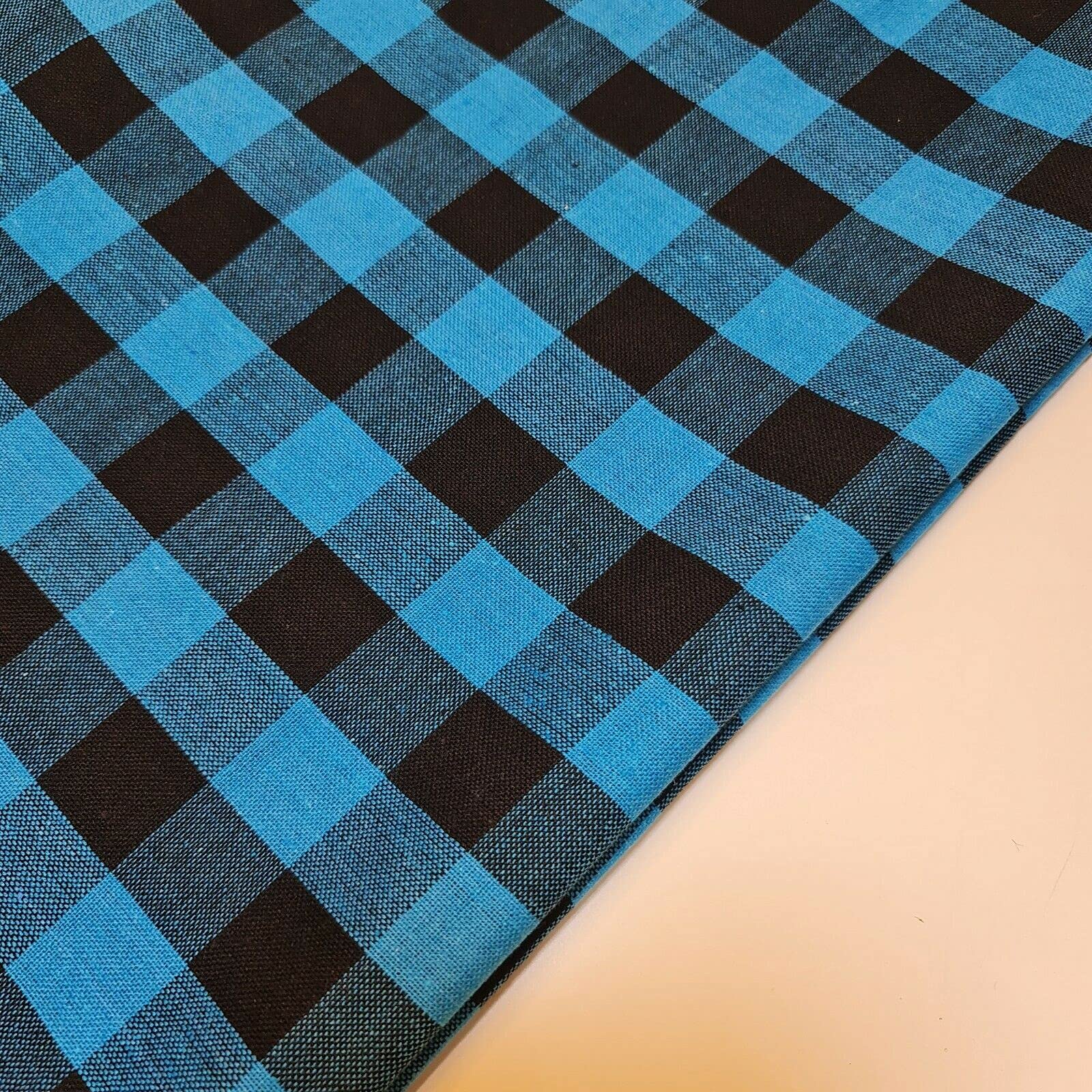 Gingham lniana tkanina w kratę 2,5 cm khadi miękka lniana tkanina w kratkę Vichy 102 cm (turkusowy, 5 m)
