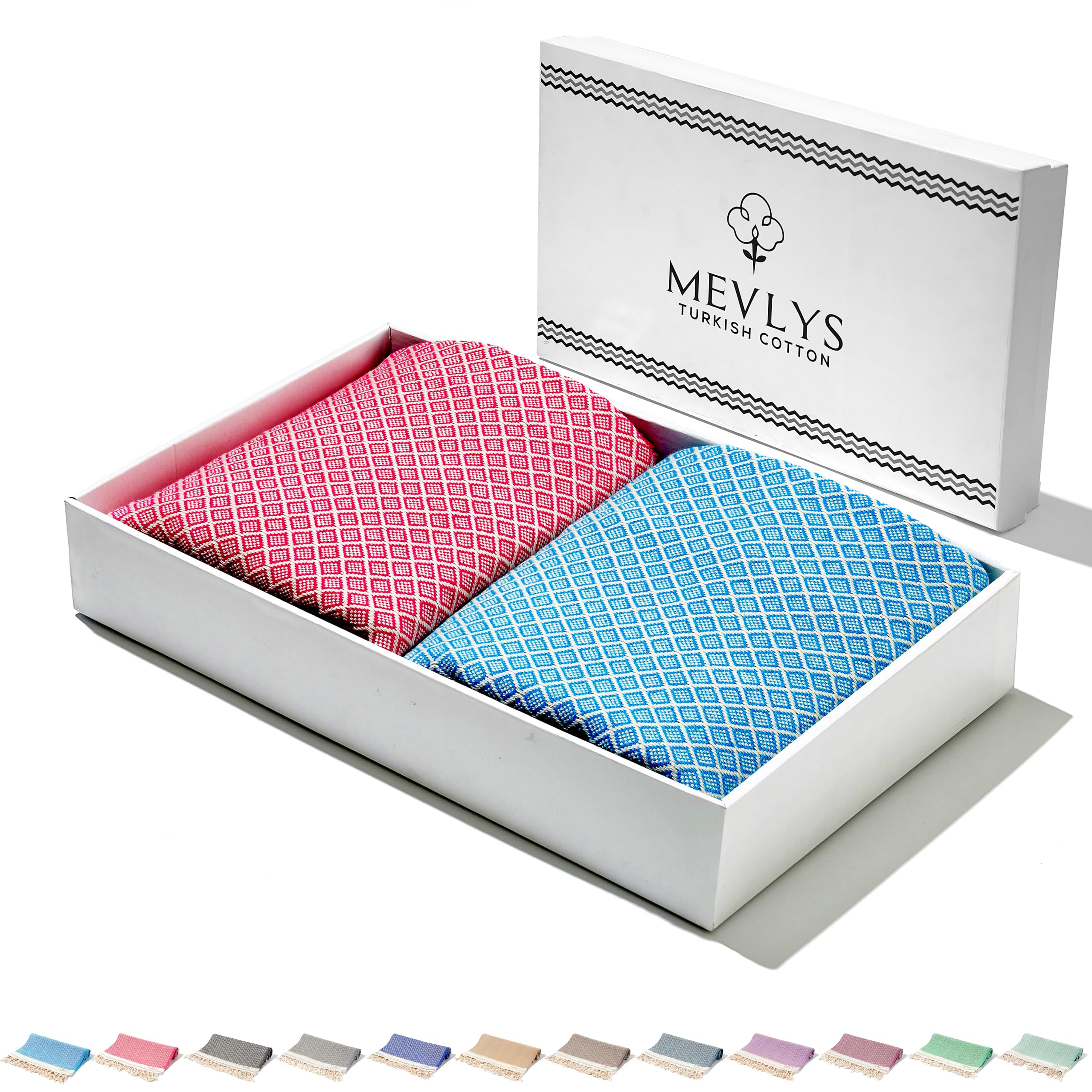 MEVLYS Saunatuch Hamamtuch [2er Set] Strandtuch Saunahandtuch groß 100x180 Duschtuch Strandhandtuch Picknickdecke Yogatuch Baumwolle Extra Leicht Damen&Herren (Kirschblütenrosa/Türkis)