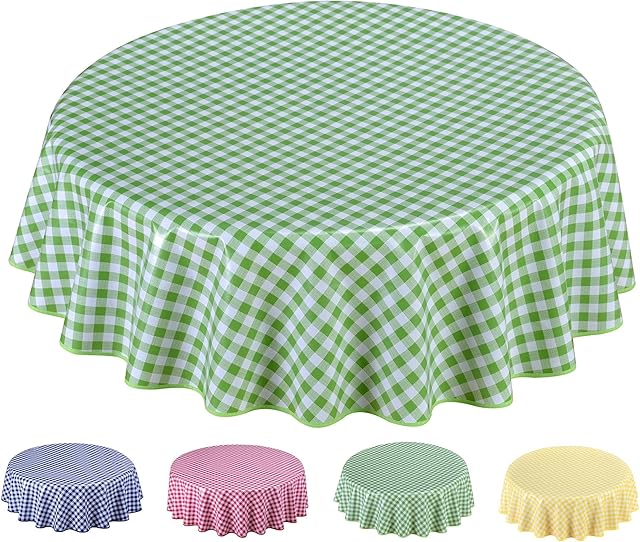Home Direct Round Oilcloth PVC Wipe Clean Tablecloth Table Cover 140cm 55" Checkers Green