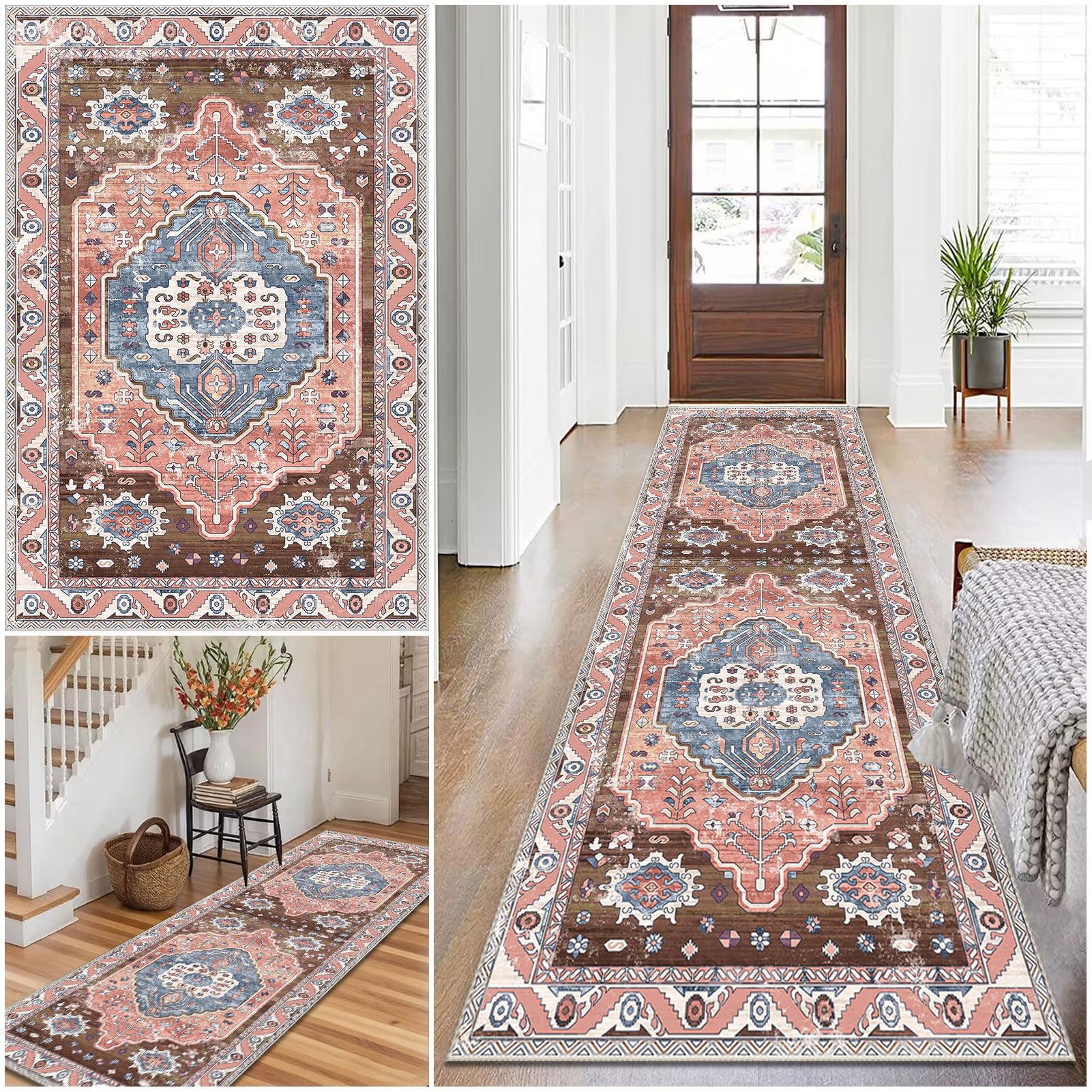 Qivstxug Long Runner Rug for Hallway, Washable Carpet Runner Rug for Kitchen, Non-Slip Extra Long Entryway Runner Rug, Long Hallway Hall Runner Narrow Rugs, 50 x 70 cm Laundry Bedroom Room Rug Runner