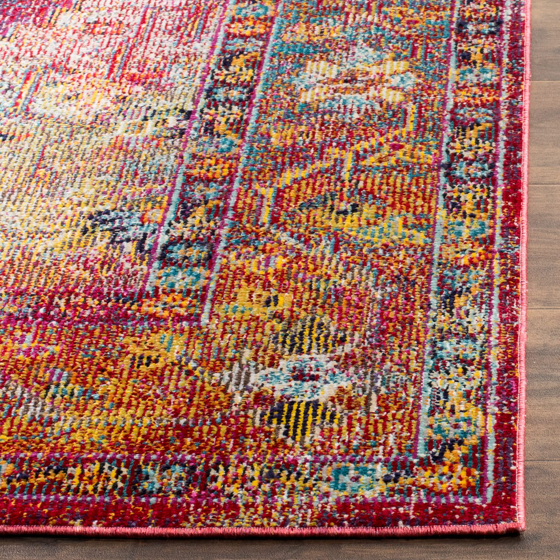 SAFAVIEH Tapis Boho Pour Salon, Salle à manger, Chambre à coucher - Crystal Collection, Tapis à poil court, Bleu clair et fuchsia, 91 X 152 cm