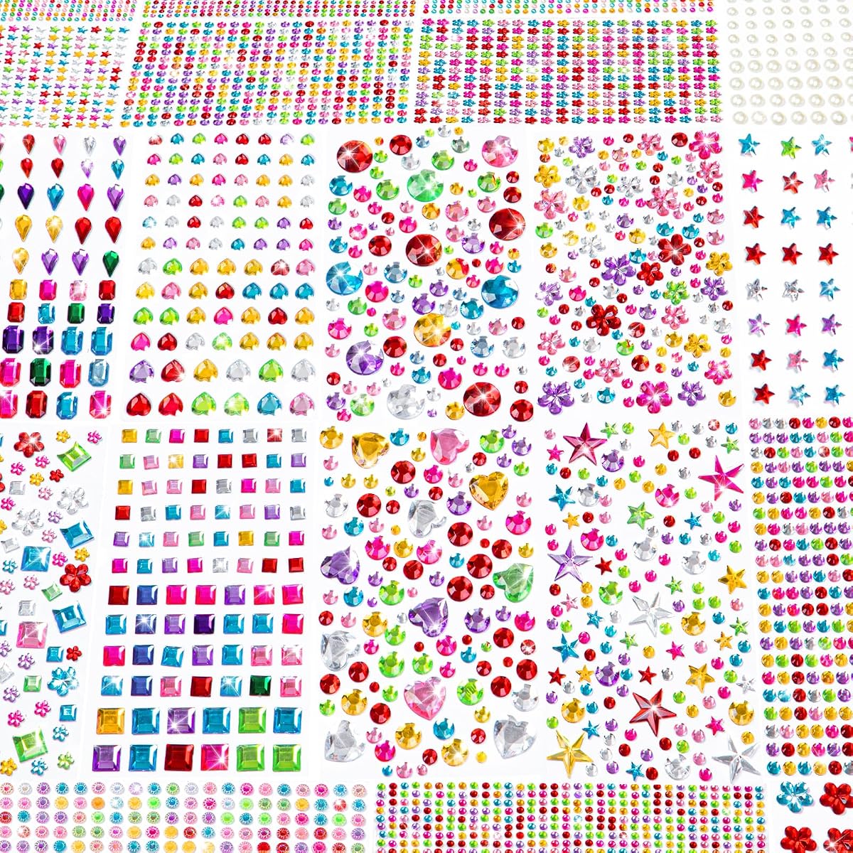 6124 pegatinas de gemas autoadhesivas para joyería facial, gemas acrílicas, manualidades, diamantes de imitación brillantes en forma de corazón para niños, para suministros de fiestas y vacaciones