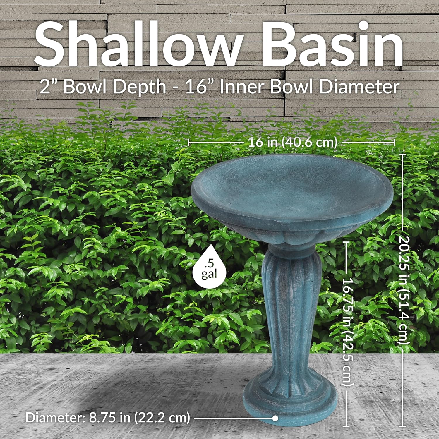 Sunnydaze 20.25” H Concrete Bird Bath for Outdoors - Grecian Column Pedestal Bird Bath with Glass Fiber Reinforced Concrete Construction - Patina Green