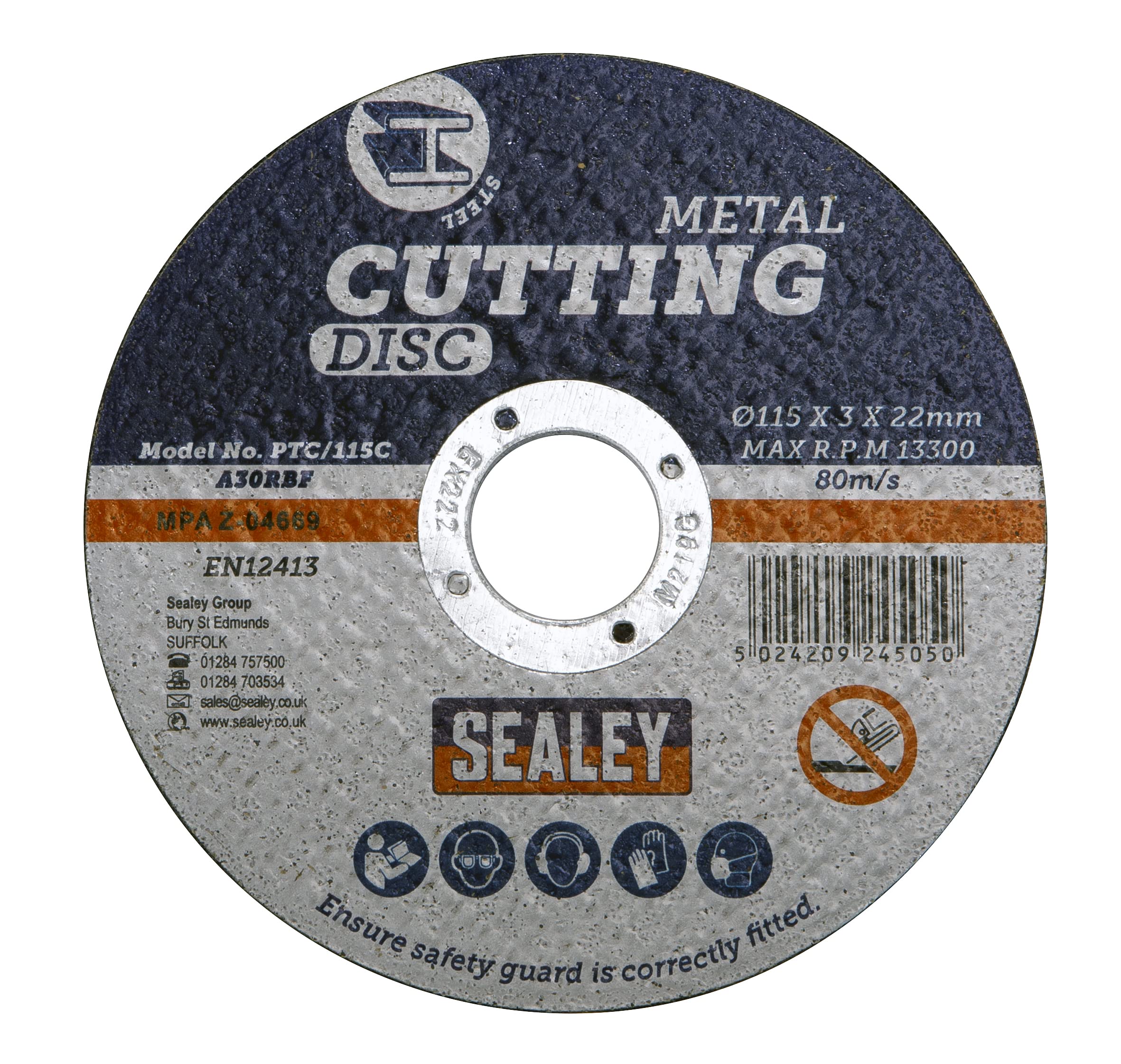 Sealey Ø115 x 3mm Cutting Disc Ø22mm Bore Pack of 50 - PTC/115C50