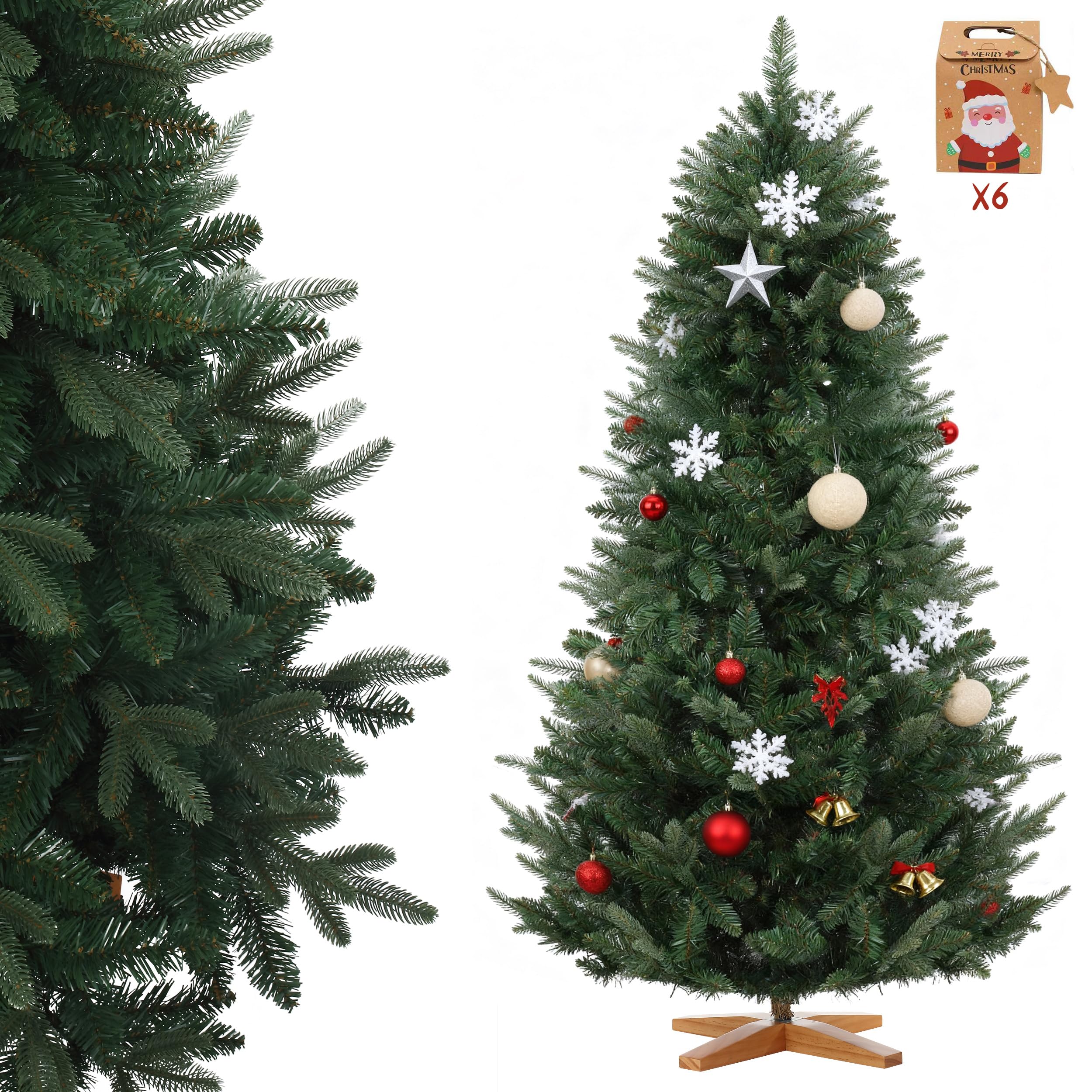 DEWINNER Sapin de Noël Artificiel 180 cm-Certifié FSC®- Parfaite Branches PE PVC Mix, Support en Bois Stabilisé, Extra Dense et Réaliste, Montage Rapide, Décorations de Noël