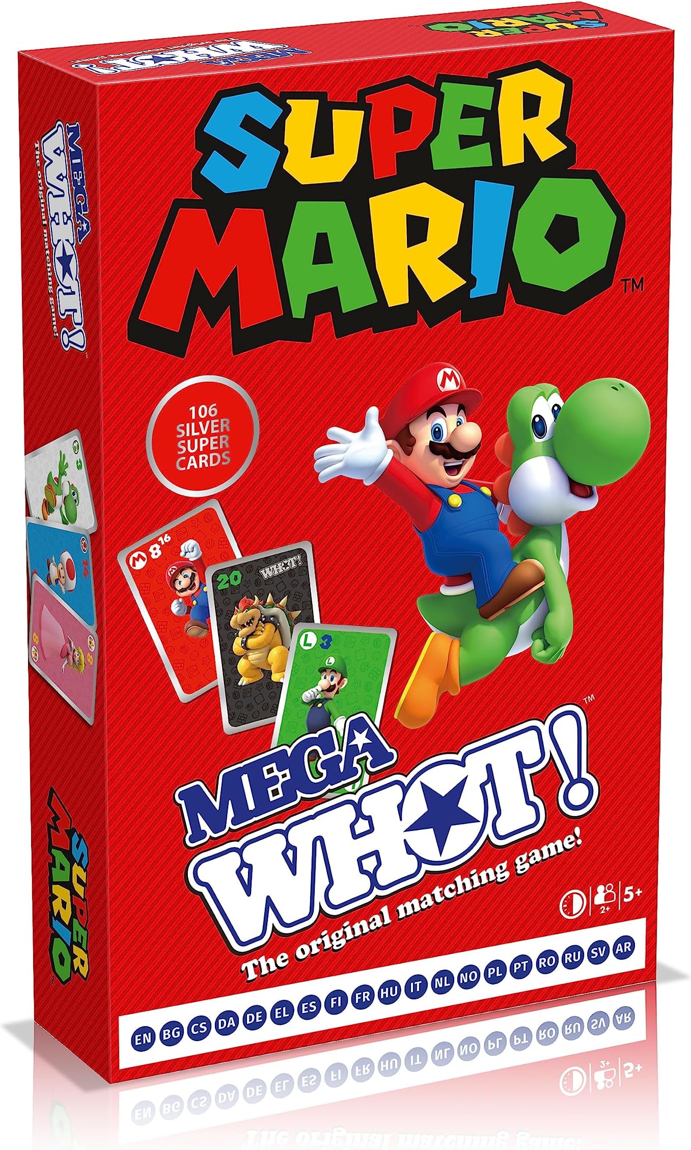 Waddingtons Number 1 Super Mario Mega WHOT! Deluxe Edition, The Original Matching Game Now with a Custom Game Board, Match Luigi and Yoshi, Gift for Ages 5 Plus