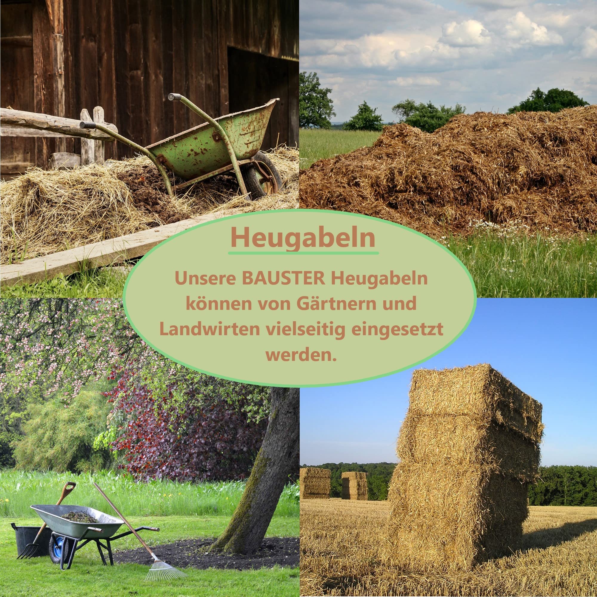 Spatengabel, Heugabel, Gabel 4 Zinken für Garten mit Stiel 115cm Forke für Stall, Bauernhof hochwertigem Stahl, Dunggabel, Robust Mistgabel für den Gärtner und Landwirt, Drahtgabel