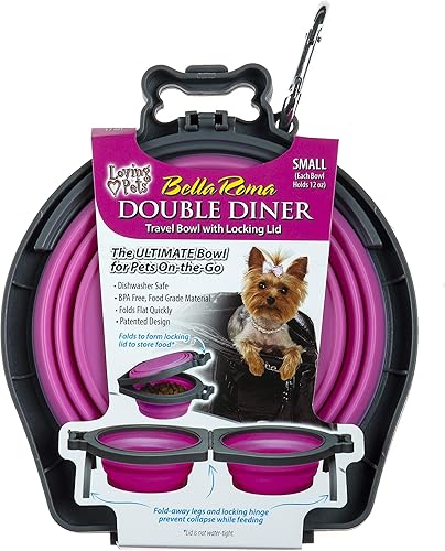 Loving Pets Bella Roma - Cuencos plegables para perros con doble comedor, cuencos de silicona para perros, cuenco plegable, artículos esenciales