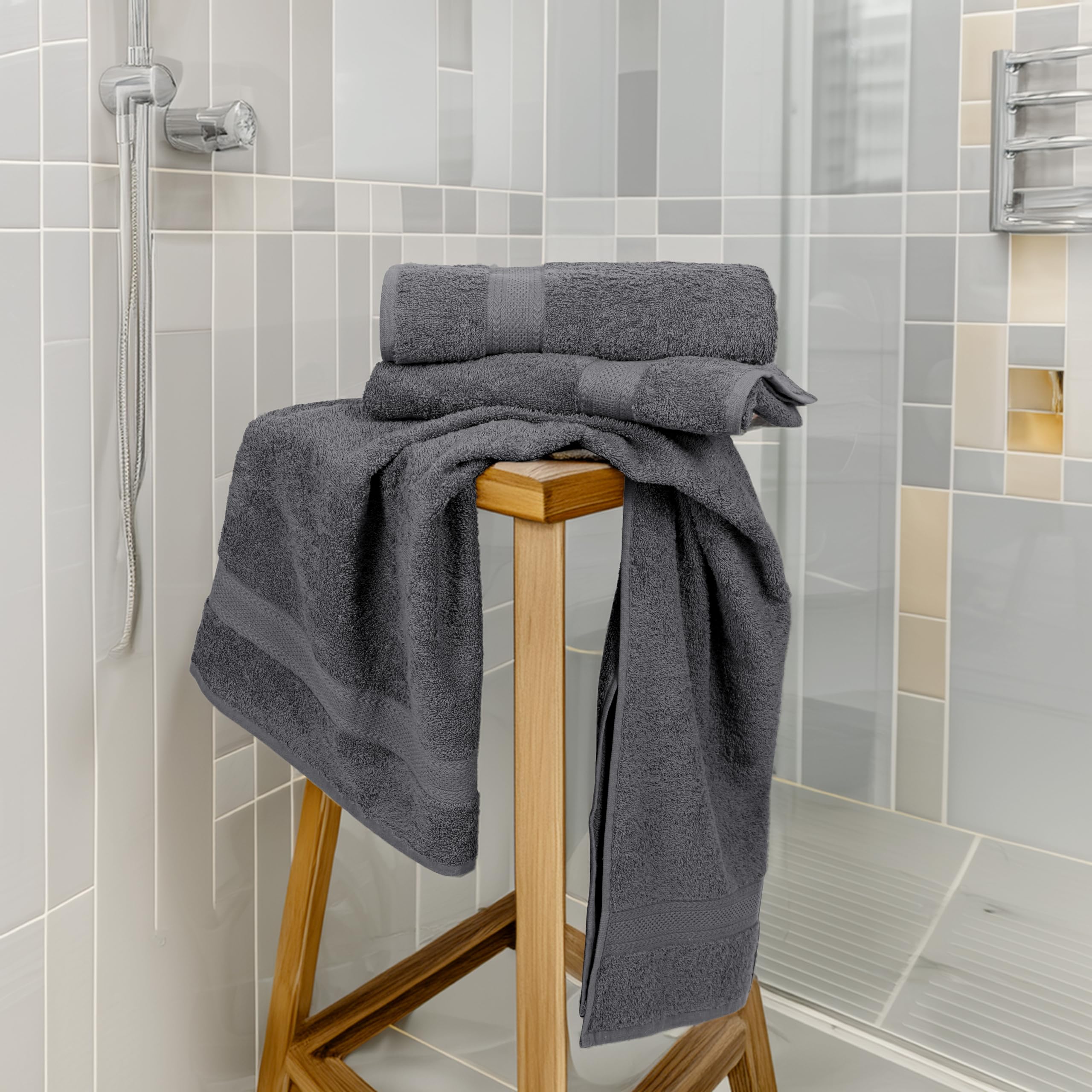 Medium Size Bath Towels Set of 6 – 100% Cotton Terry – 24" x 48" – Quick Dry, Soft & Highly Absorbent – Grey Towels for Bathroom, Gym, Spa, Pool & Daily Use: Sky Blue 24"x48" - PK 6
