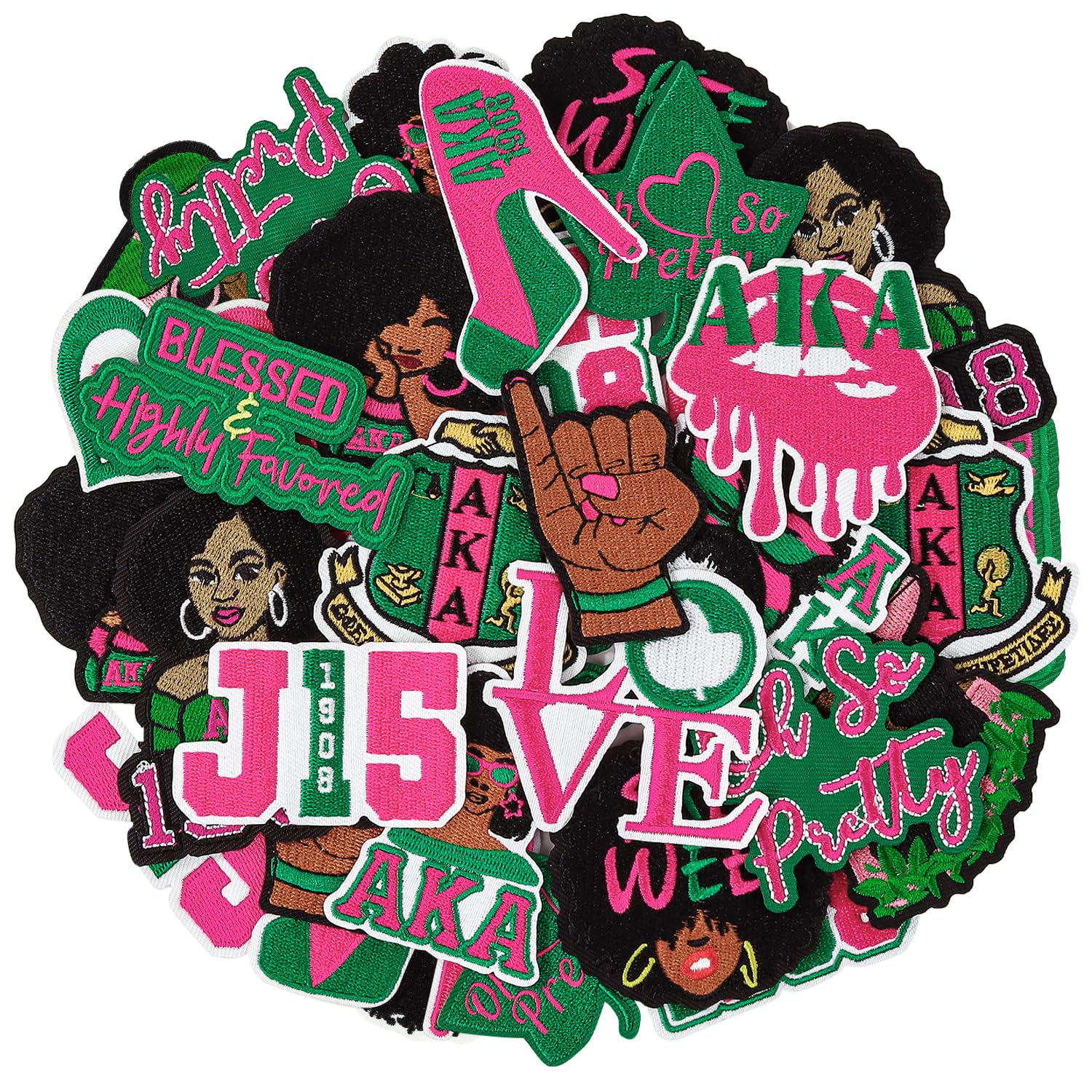 17PCS AKA Iron On Patches Assorted Sorority Embroidered Appliques Perfect Sorority Gifts and Appliques for Jackets Backpacks Trucker Hats DIY Crafts Girls Women