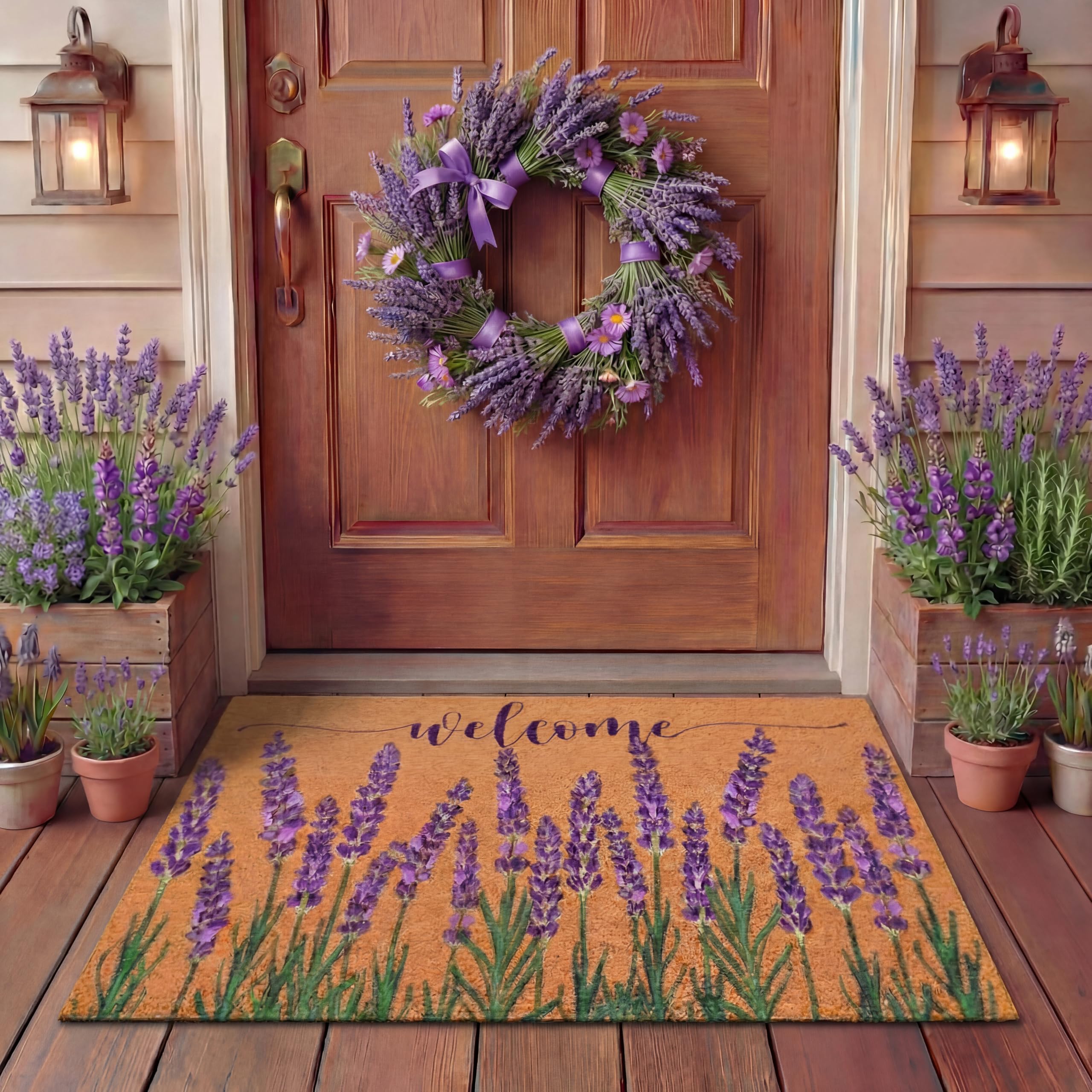 Amazon.com: Hahafelt Lavender Spring Doormat Purple Floral Welcome