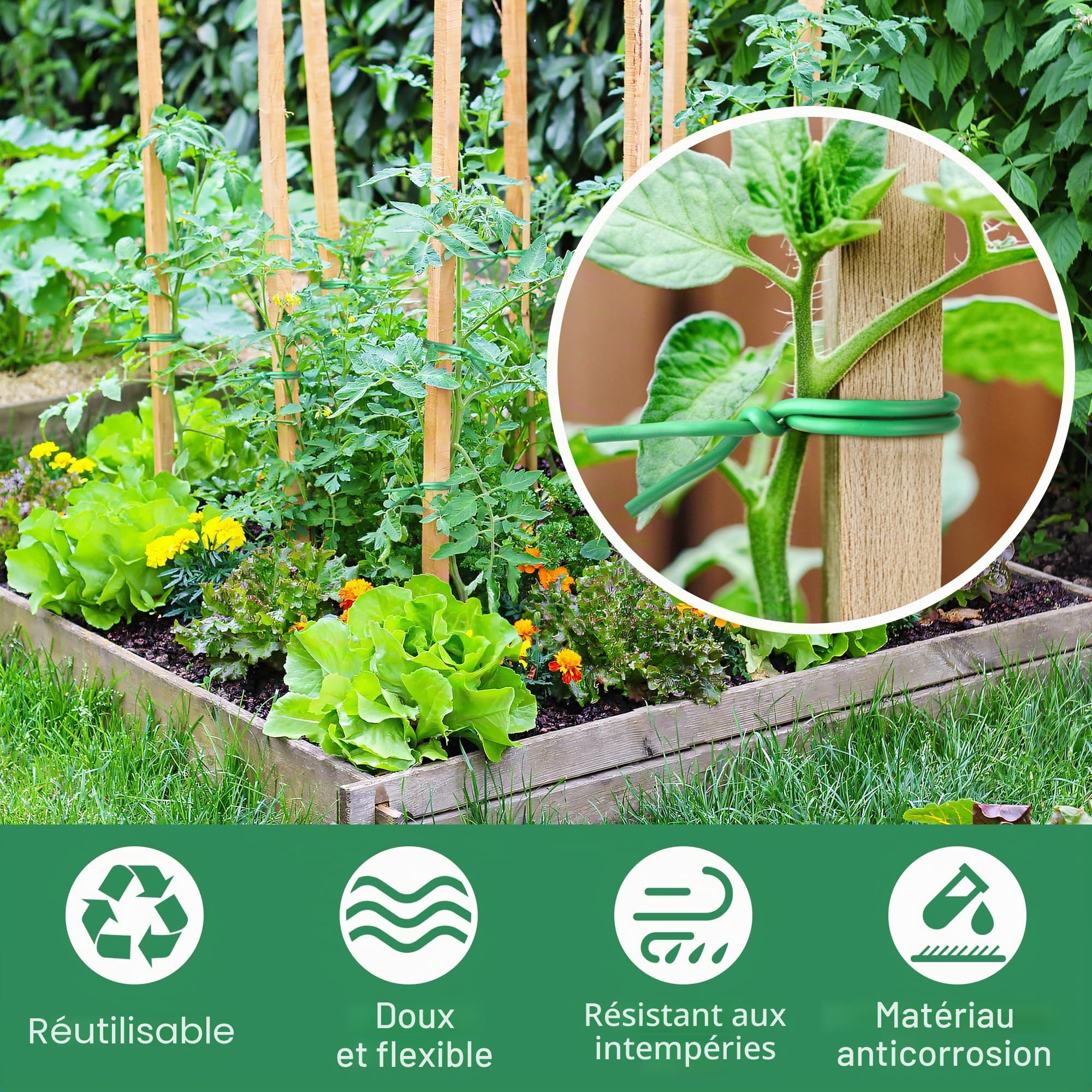 COZCLAM 2 x 20m Fil de Fer Jardin avec Coupe, 3.5mm Fil de Fer Cloture, Fil de Fer Vert de Plastique pour Le Jardinage, Tomates, Fil de Fer Souple Loisir Creatif pour Organiser Les Câbles, Projets