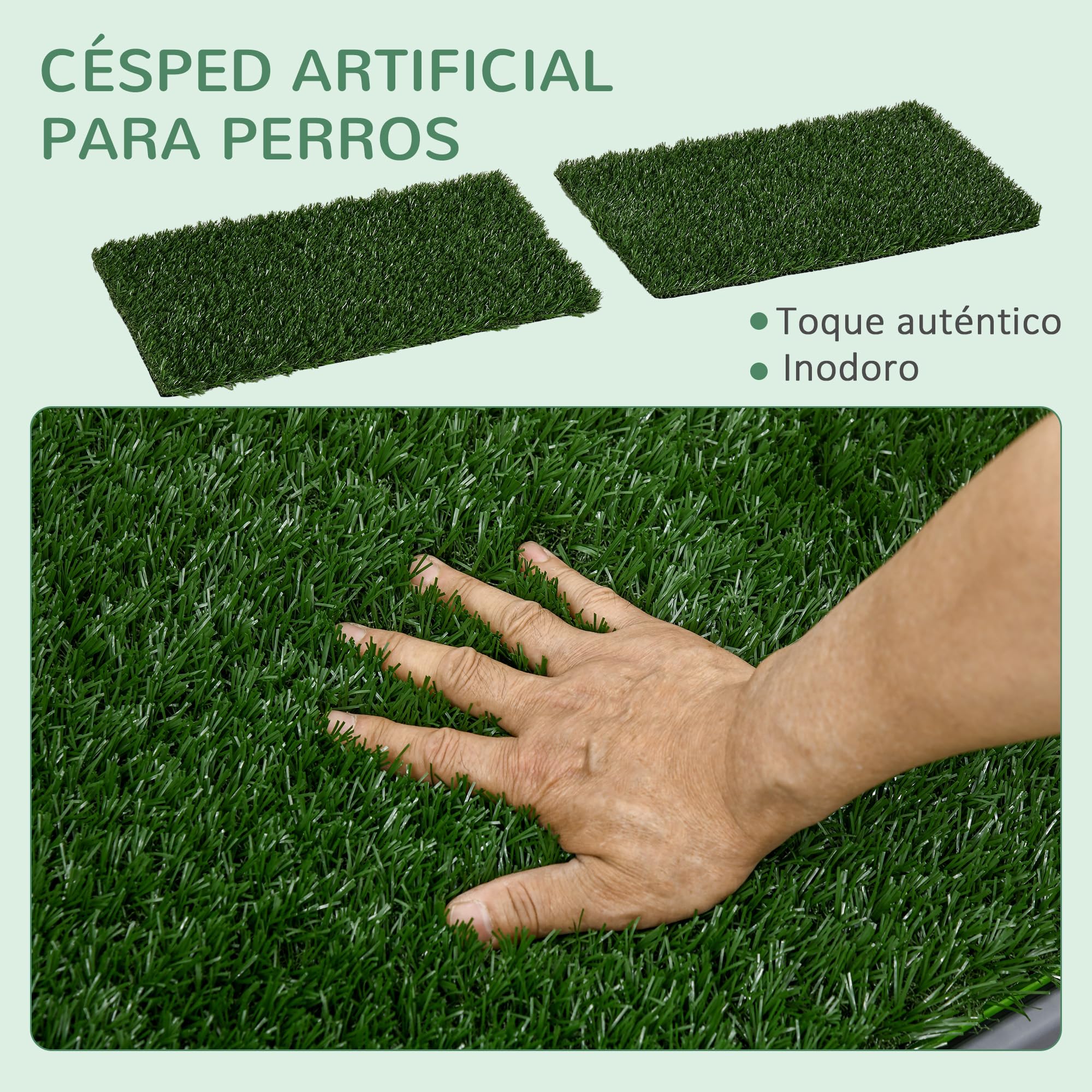 PawHut Inodoro para Perros con 2 Céspedes Artificiales Arenero para Perros con Rejilla y Bandeja para Entrenamiento de Cachorros en Exterior e Interior 67x41x3,5 cm Verde