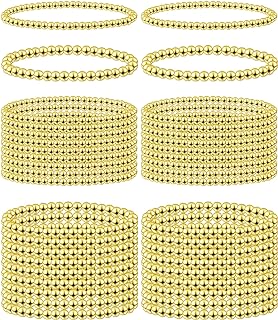 40 Pcs Gold Bead Bracelet Bead Elastic Ball Bracelet Gold Beaded Bracelets for Women Beaded Stretch Bracelets for Girls Couple Friendship Jewelry Gifts, 4 mm and 6 mm