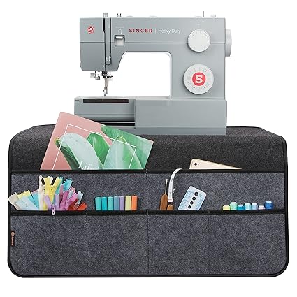 PACMAXI Sewing Machine Pad for Table with Multiple Pockets, Felt Sewing Pad Organizer for Sewing Accessories, Kits and Supplies (Black Plus Grey)