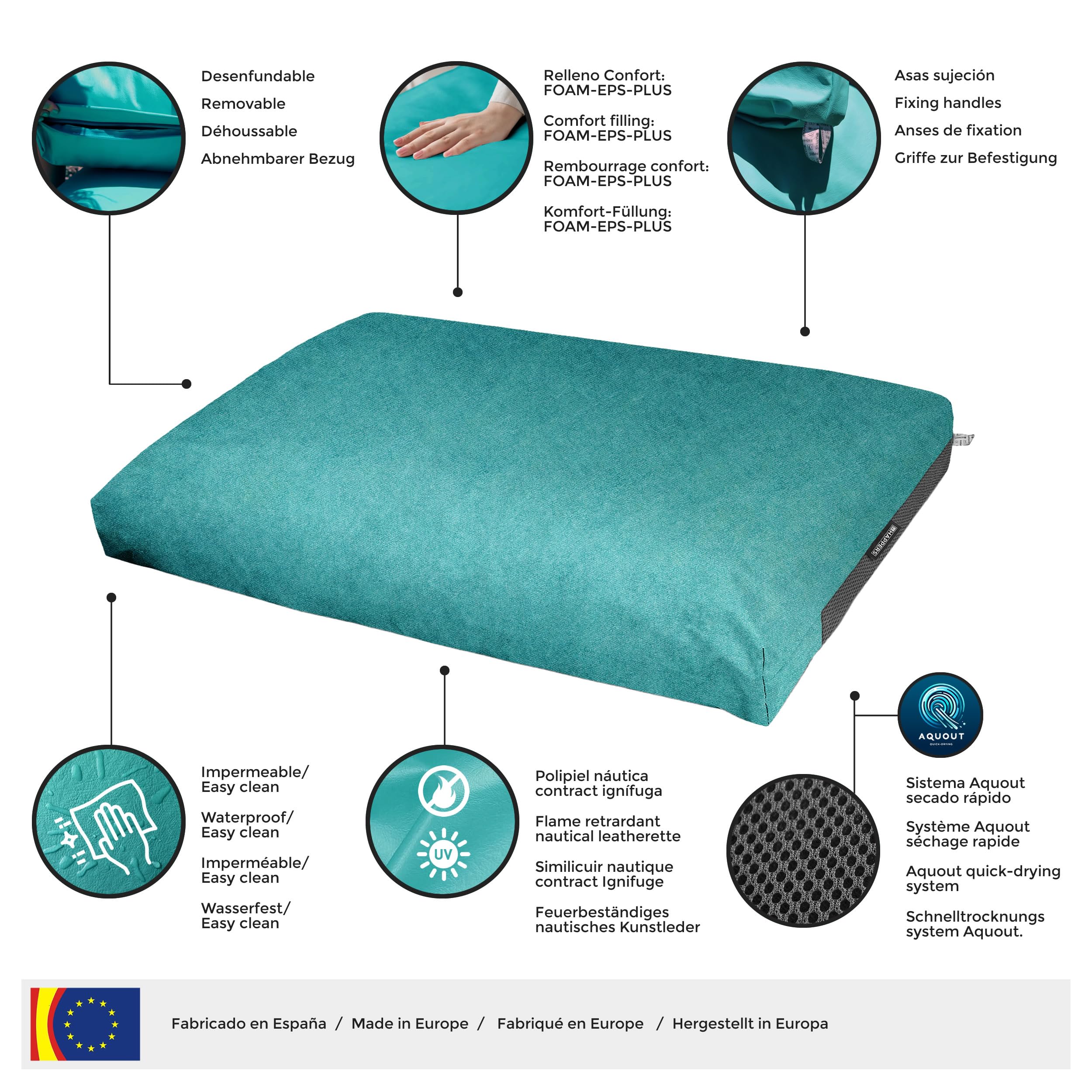 HAPPERS Set Cojines Impermeables y Desenfundables para Palets en Polipiel Exterior Gris Patagonia