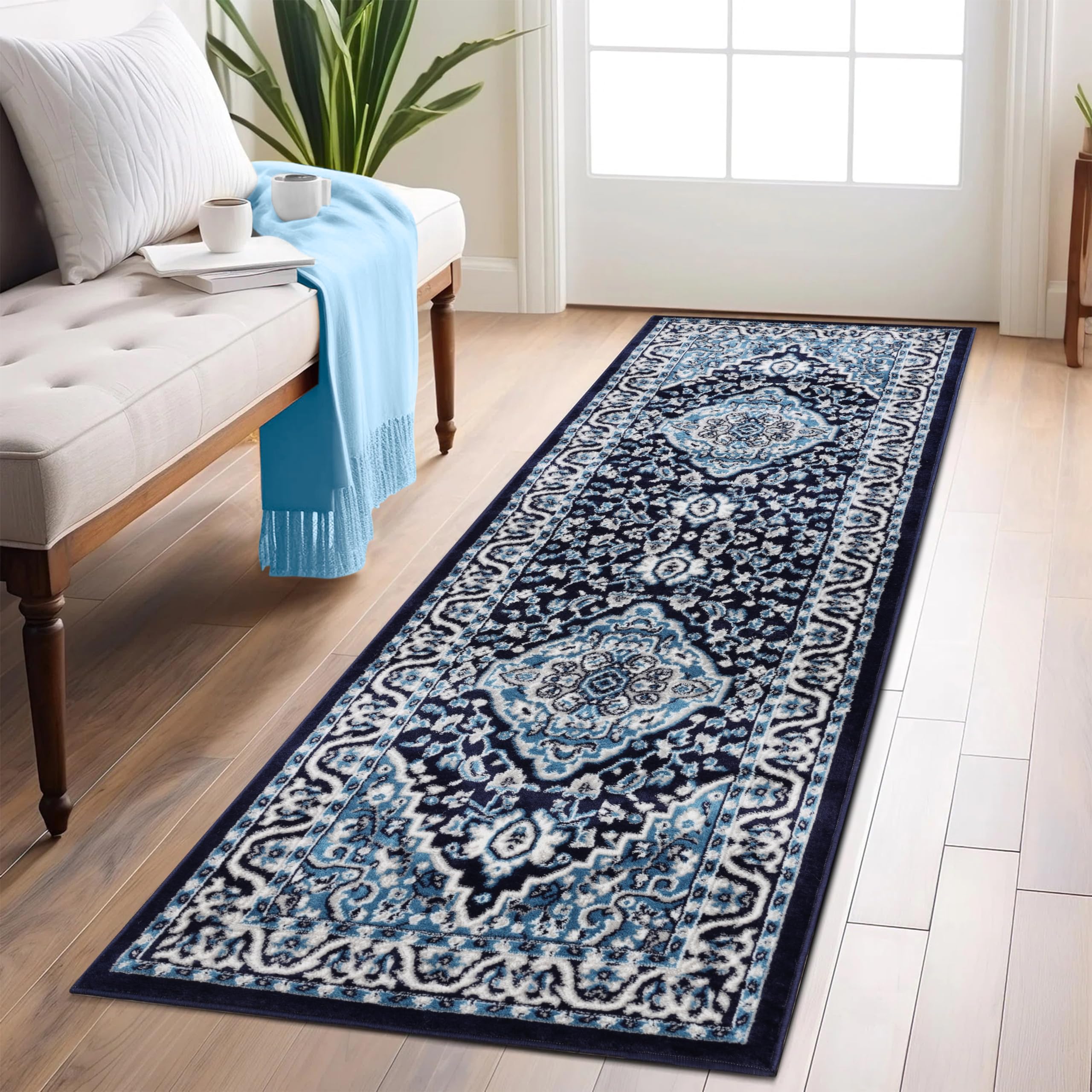 Tapis de couloir oriental traditionnel en peluche moelleuse pour décoration salon et chambre Glendale