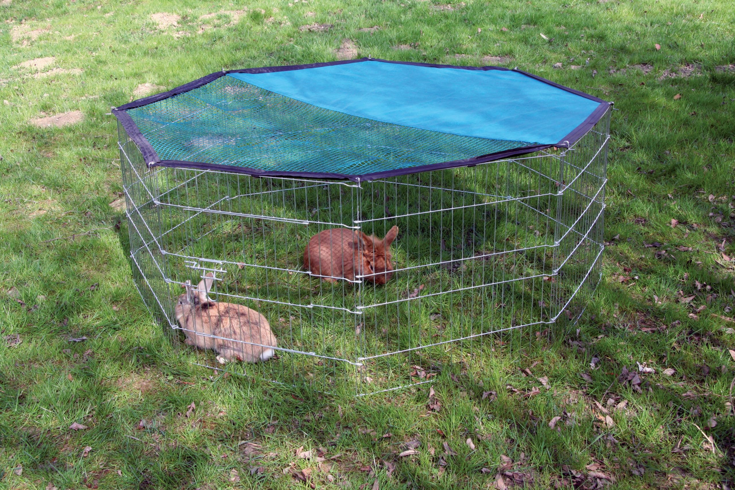 Kerbl Pet Enclos Extérieur, Parc d'ébats, 8 éléments grillagés de 57x56cm, métal galvanisé, avec Couverture et Protection Solaire, Extensible