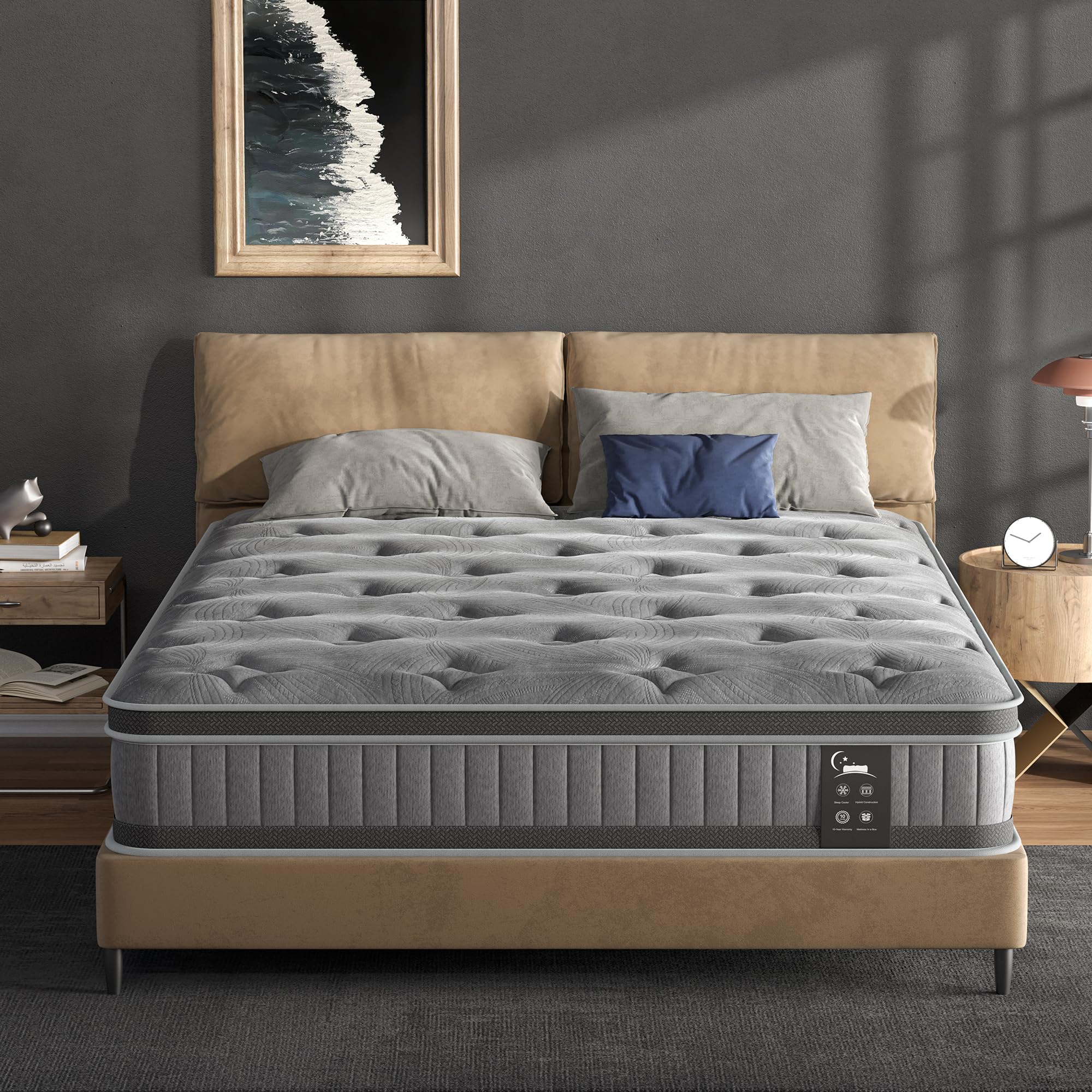 Queen Mattress 10 Inch Hybrid Mattress in a Box, Medium Firm Queen Size Bed Mattresses with Zoned Support, Memory Foam and Pocket Springs for Motion Isolation&Pressure Relief, CertiPUR-US