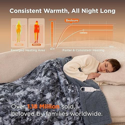 Vista 94 de Bedsure - Manta eléctrica tamaño matrimonial; térmica, de franela suave, calentamiento rápido, 10 ajustes de tiempo y 6 ajustes de calor; regalo 01