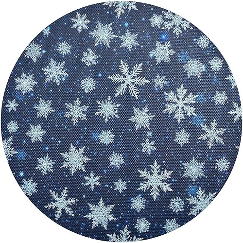 Miniatura 1 de White Blue Snowflakes Blue Dinner Table Placemats, Heat Resistant Non Slip Circle Washable Placemats for Kitchen one sizex1