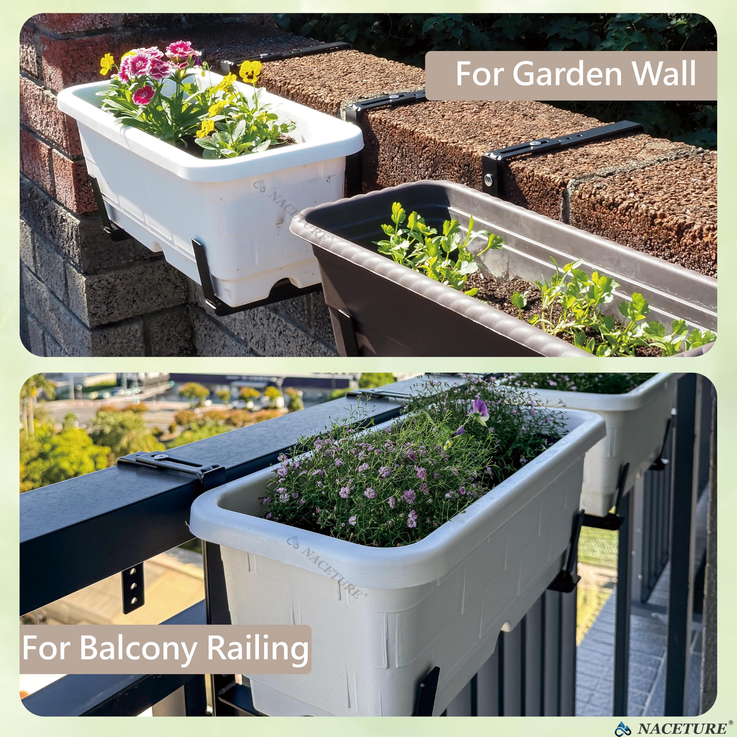 Lot de 4 supports de jardinière réglables pour balustrade de fenêtre - Supports de jardinière robustes et stables pour balustrades, balcons et clôtures - Supports de support de plantes pour balustrade