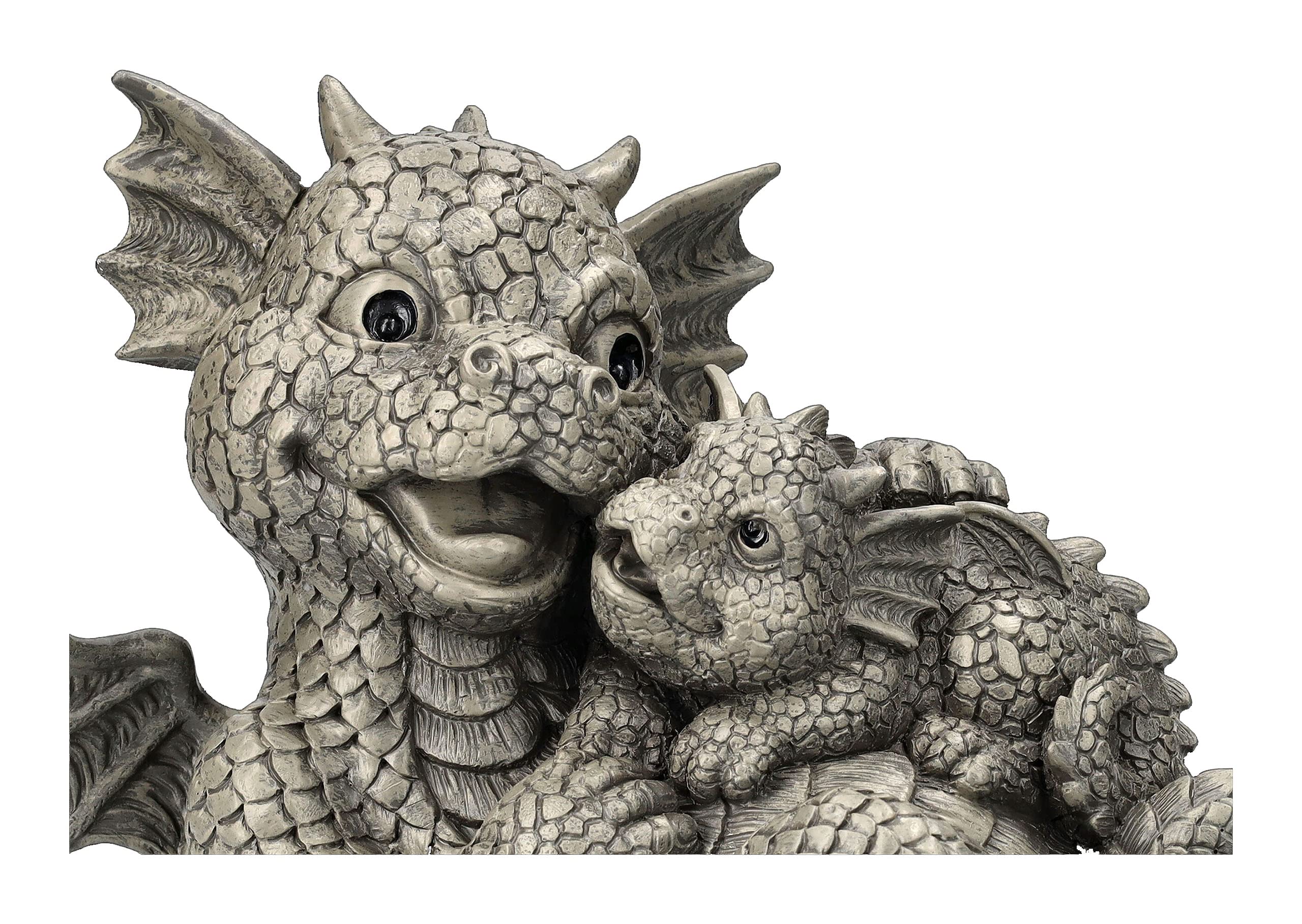 Pacific Giftware Gartenfigur Drachen Baby liegt auf Mamas Bauch 21 cm - Gartendrache Fantasy Deko Statue Garten Figur