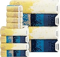 Vista 142 de SEMAXE Juego de 12 toallas de 100% algodón, 13 × 13 pulgadas, toallas suaves amarillas para la cara – súper absorbentes y de secado rápido, paño