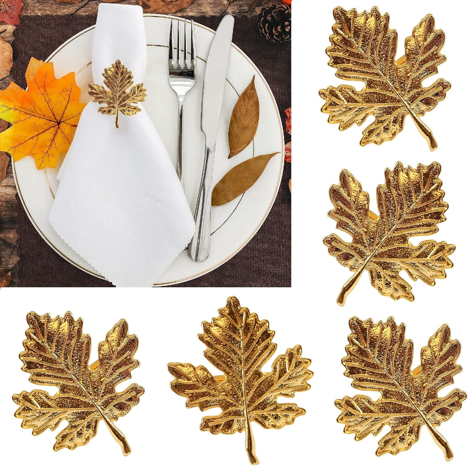 Holiday Napkin Rings Holders Set of 12 Spring Wedding Valentines Day Easter Metal Dinner Parties Home Table Decoration (Gold, 12)