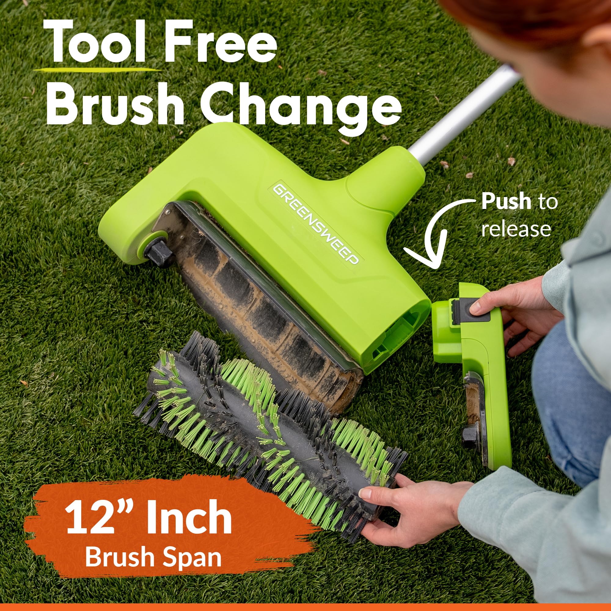 GreenSweep Reviver Volt - Cepillo eléctrico de césped artificial inalámbrico, limpiador de césped ligero, restaura las fibras de césped aplanadas, levanta la suciedad, los desechos y el pelo de