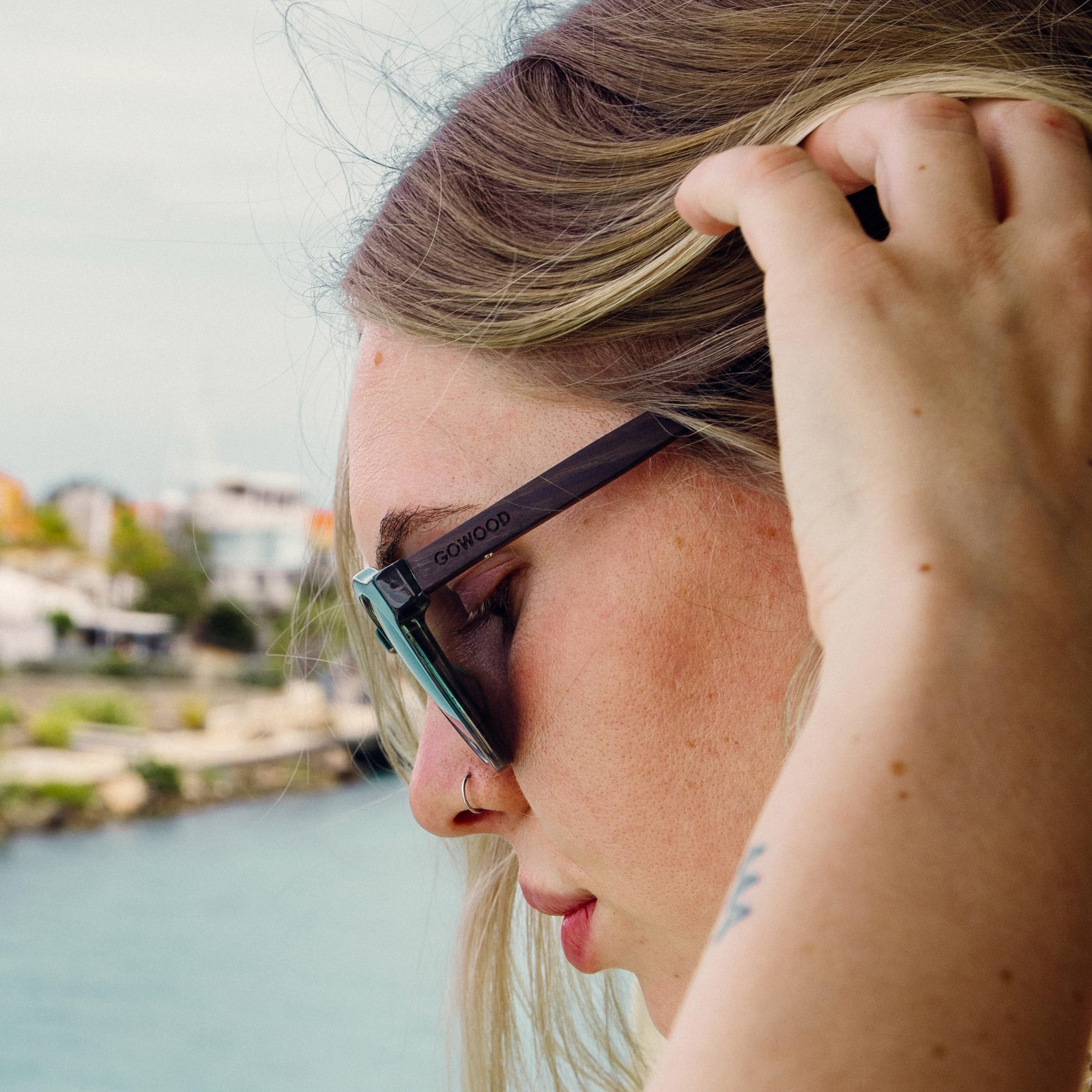 GOWOOD Occhiali da sole rotondi panto in legno uomo e donna | Occhiali premium polarizzati con aste in legno e telaio in acetato | Lenti scure UV400 | Occhiali da sole con protezione UV