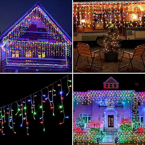 Miniatura 4 de kemooie Luces de Navidad para exteriores, 400 luces LED de 26.2 pies x 3.3 pies, luces de cortina colgantes conectables, 8 modos de iluminación para