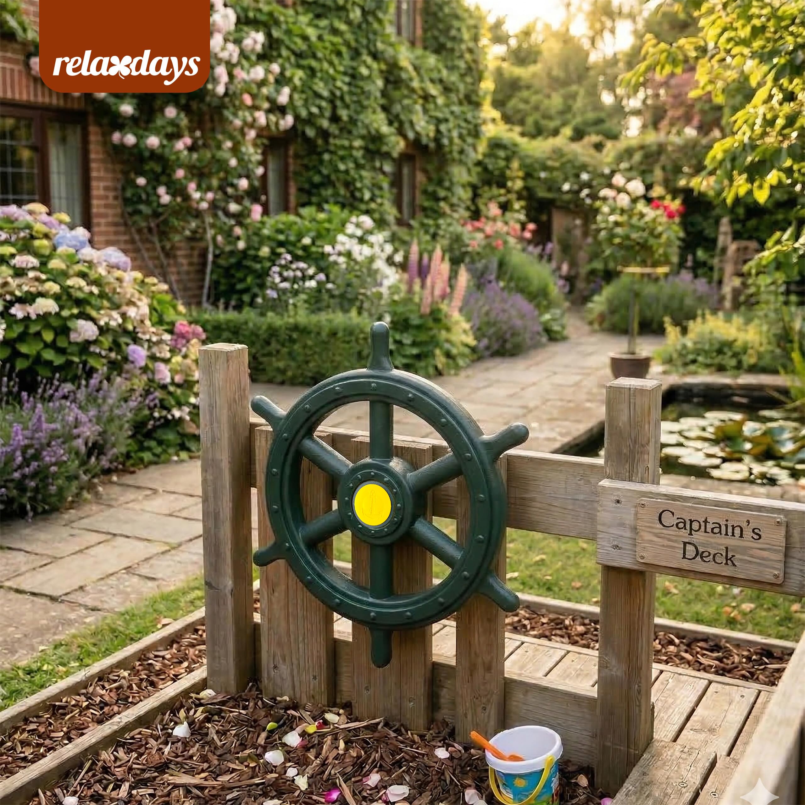 Relaxdays Steuerrad, bewegliches Spielturm-Zubehör, Ø 54 cm, Drehgeräusch, wetterfestes Kinder Lenkrad, Kunststoff, grün