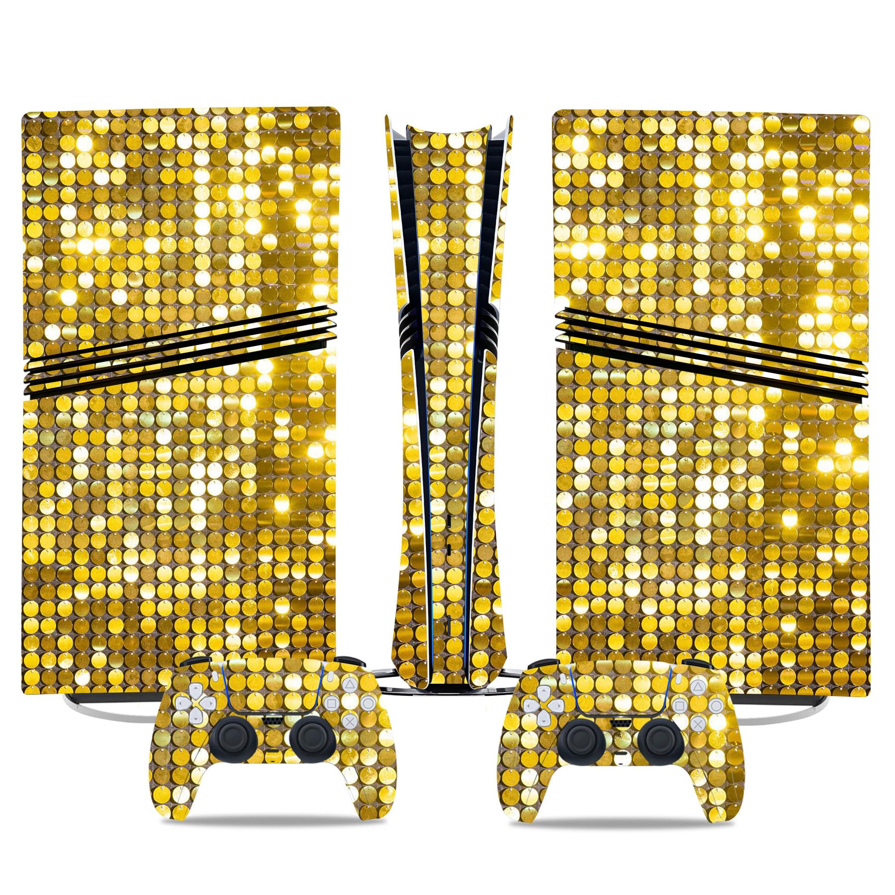 PS5 Pro Digital Skin & Controller Decal Set-Custom Vinyl Wrap Stickers for PlayStation 5 Console & DualSense Controller-Matte Black Gaming Skins Full Cover Protection(Gold, PS5 Pro Digital)