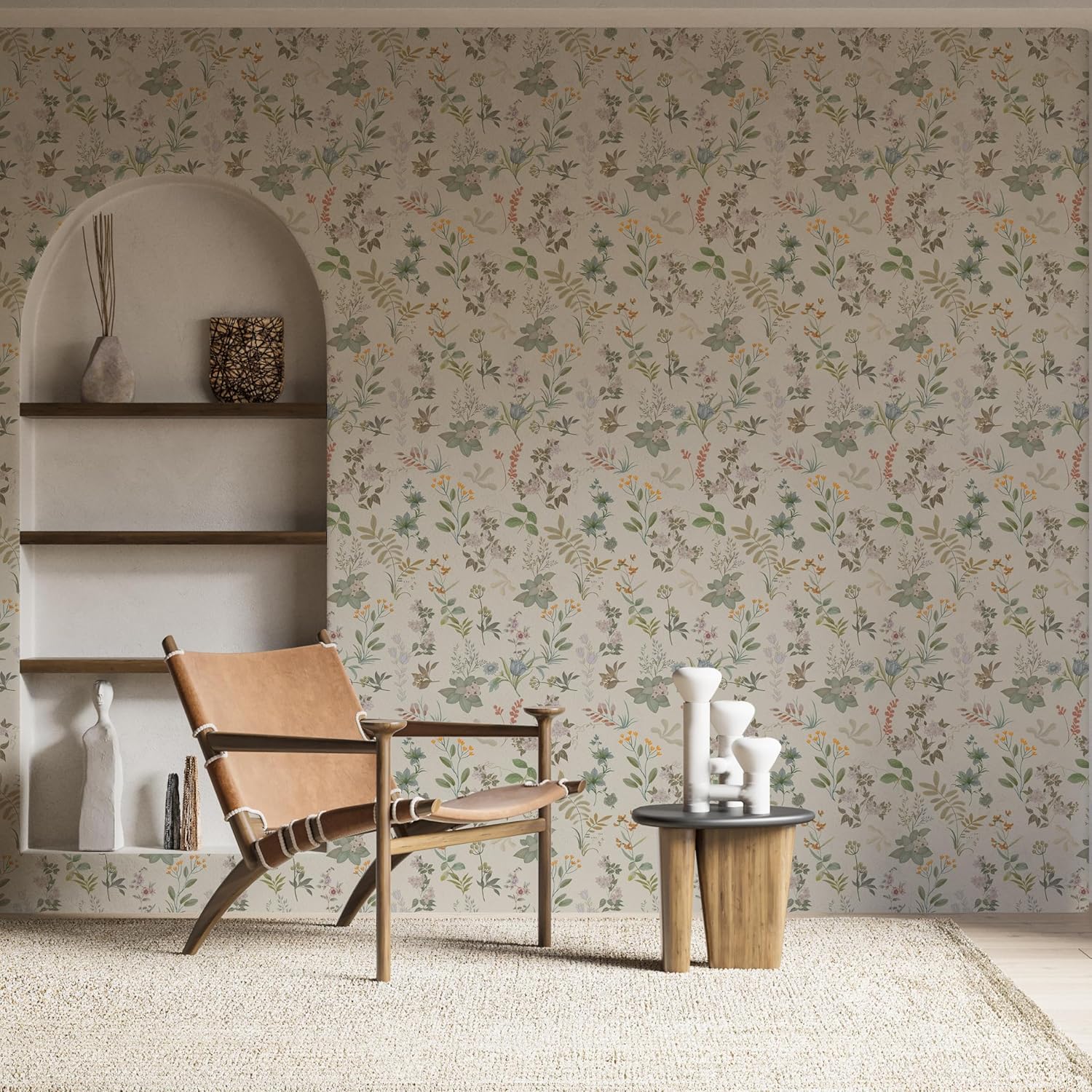 Wallpaper Peel and Stick Renter Friendly Wallpaper Beige Floral Wall Paper17.7 x118 Vintage Self Adhesive Leaf Contact Paper Boho Farmhouse Wall Muralr for Bedroom Cabinet Decor