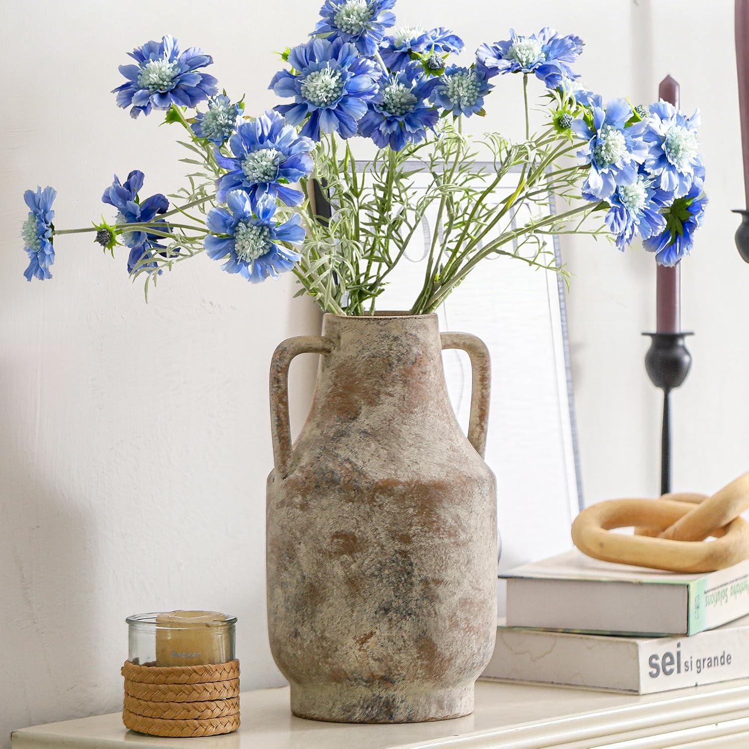 Mitt&Ditt Ceramic Flower Vase with Handles, 11 inch Tall Vase for Centerpieces, Large Decorative Terracotta Vases, Farmhouse Rustic Vases for Home Decor, Living Room, Table, Neutral - Image 9