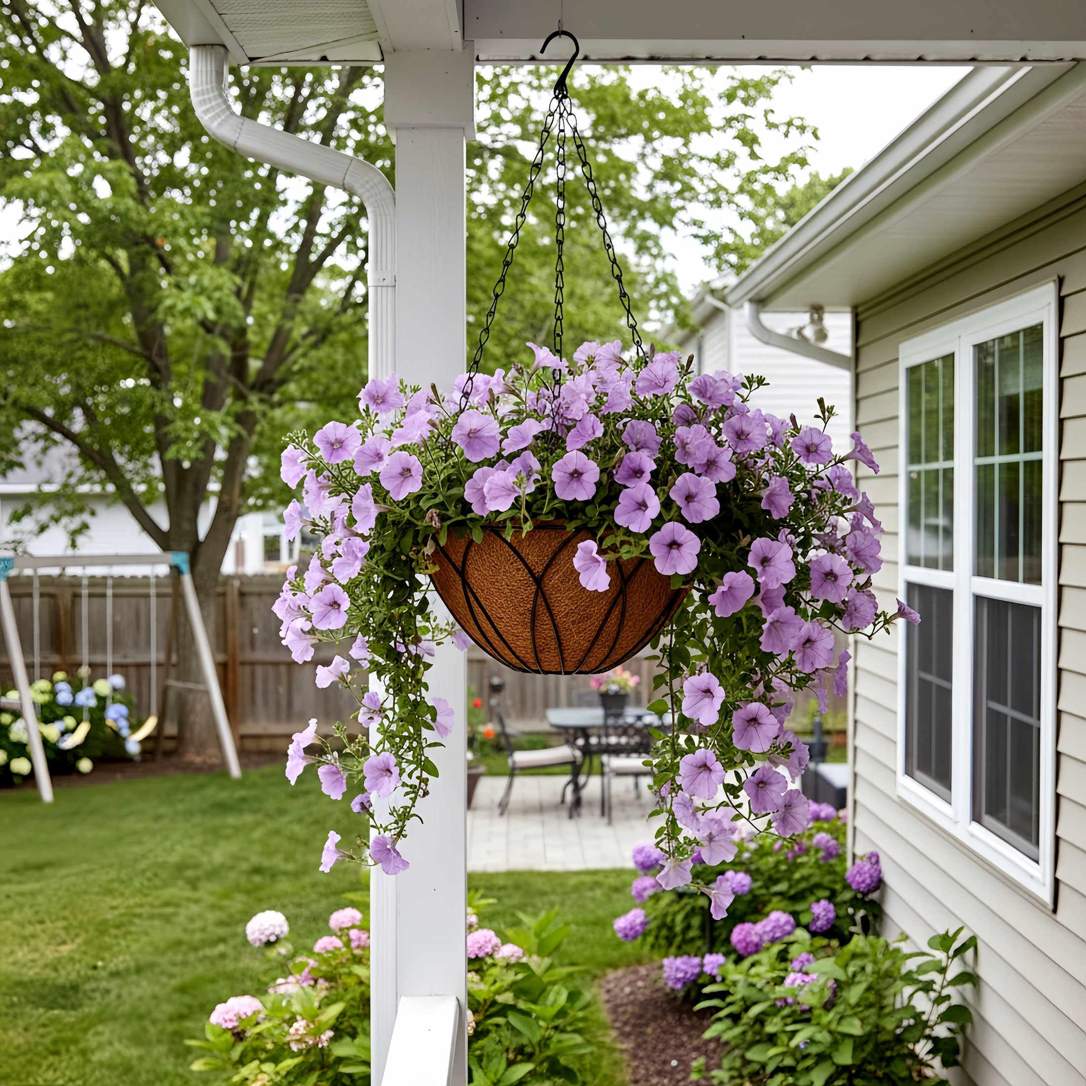 HOSY 2-Pack 12-in Hanging Metal Planter Baskets with Coconut Fibre Liner, Petals - Black - Image 4