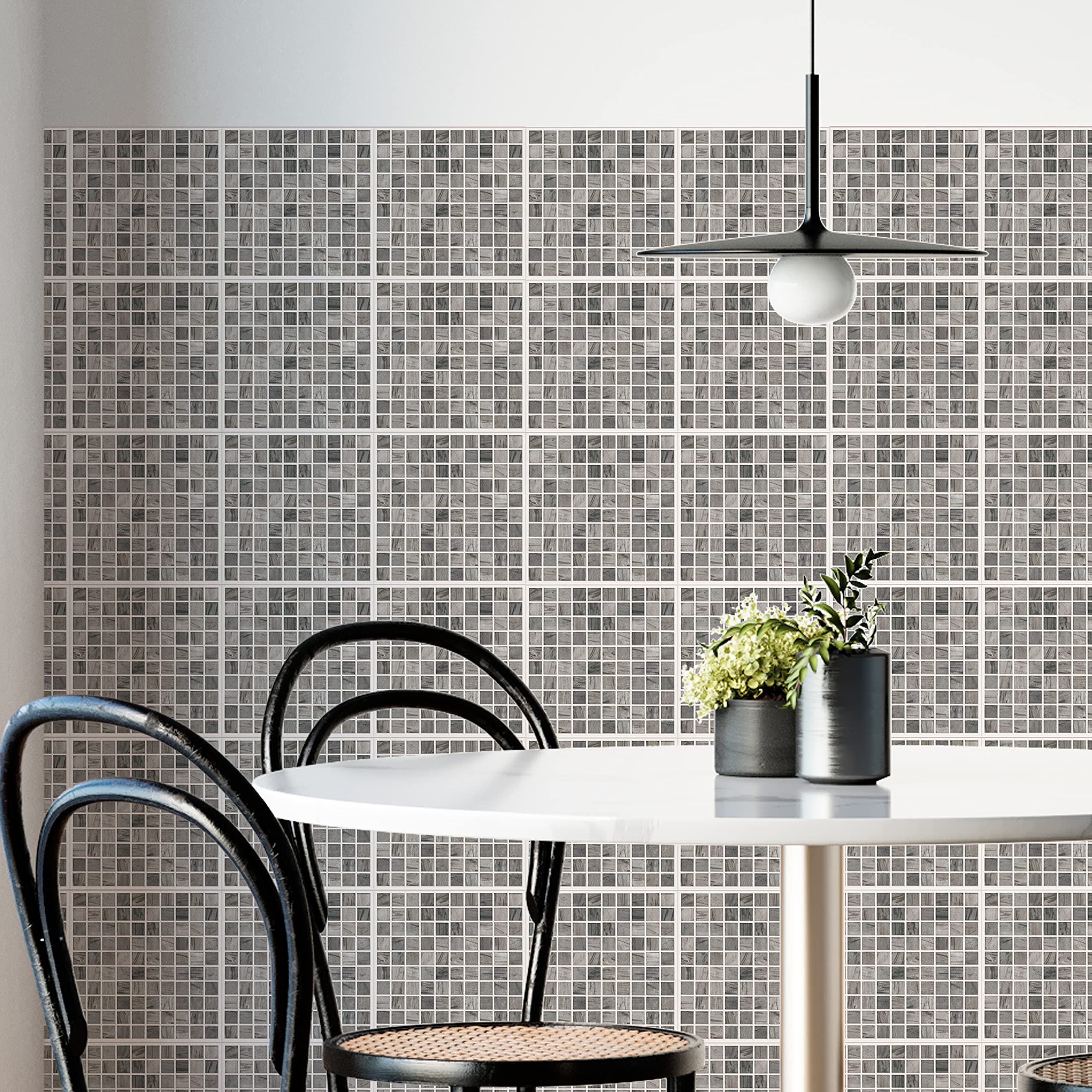WALPLUS 15cm(6") 24 Pieces Picasso Grey Marble Mosaic Wall Tile Sticker Set Peel and Stick Backsplash Decals Vinyl Home Decors Splashback for Kitchen Bathroom Tile Paint Stick on Wall