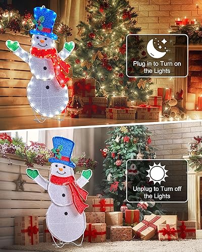 Miniatura 6 de Decoraciones navideñas de muñeco de nieve para exteriores, patio, jardín, hogar, césped, 31.5 pulgadas, luces LED para exteriores, decoraciones de