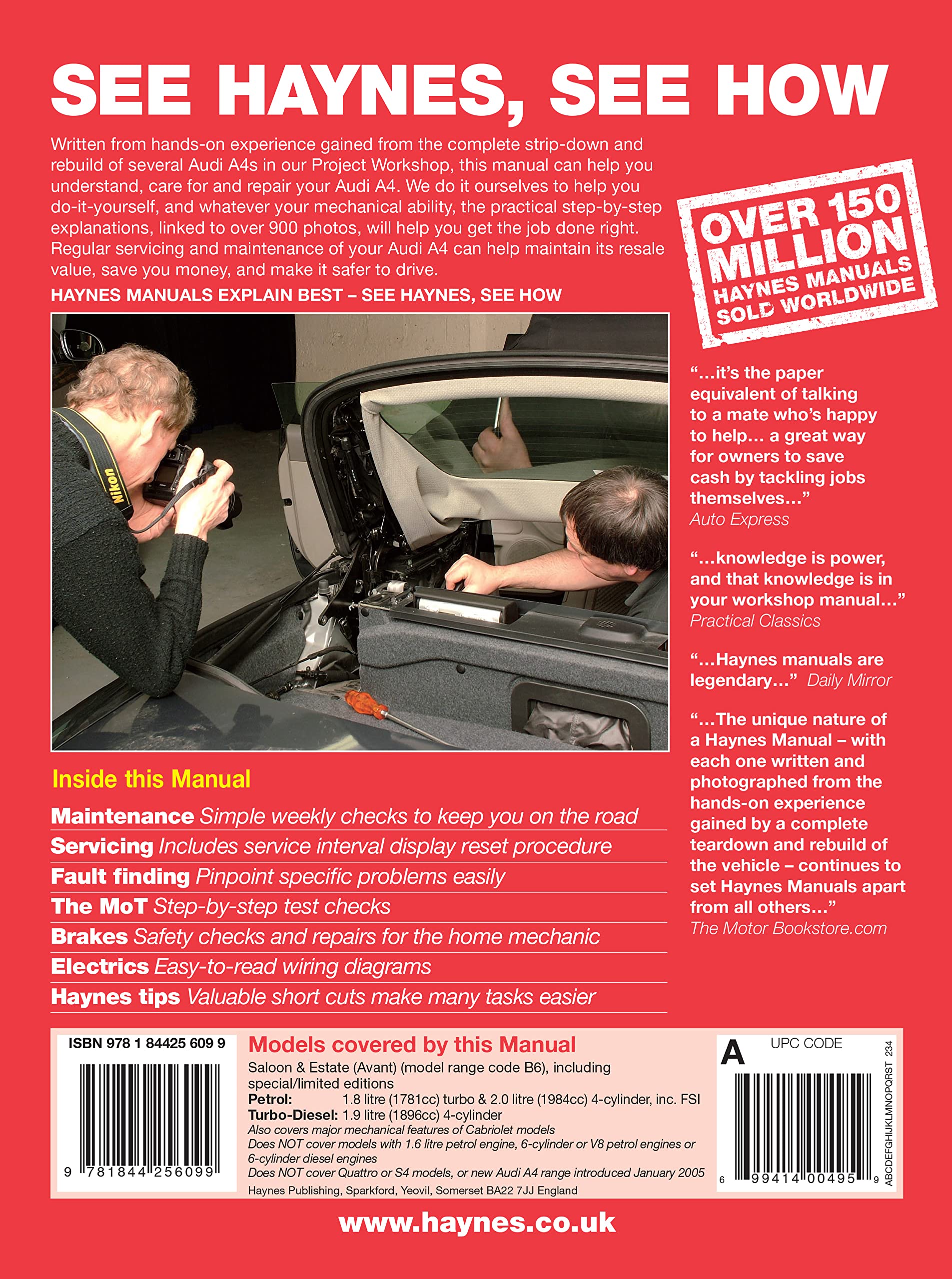 Audi A4 Petrol & Diesel (01 - 04) Haynes Repair Manual