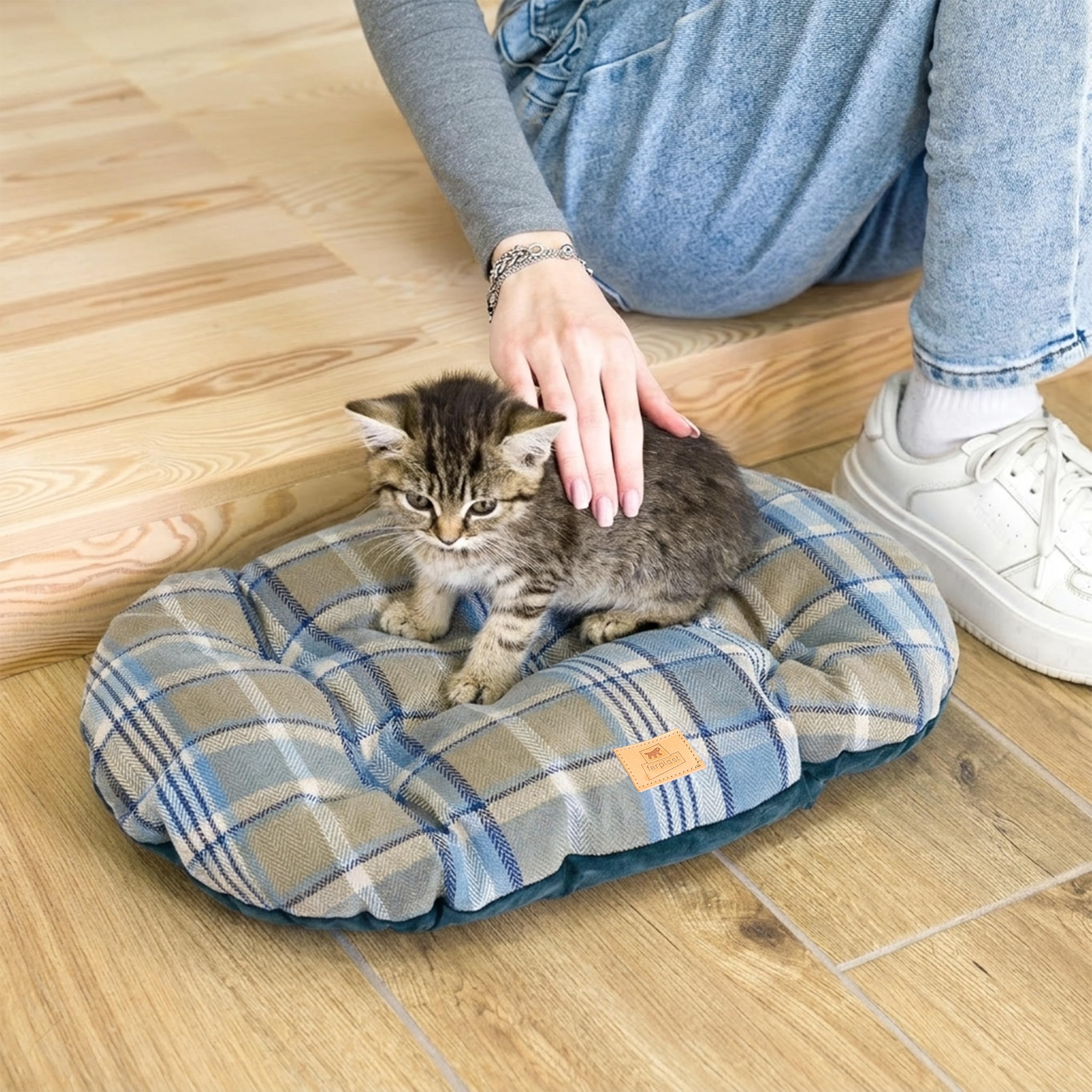 Ferplast Cuscino imbottito per cani e gatti SCOTT 45/2, Double-face, Scozzese, Soffice velluto, Lavabile, Blu