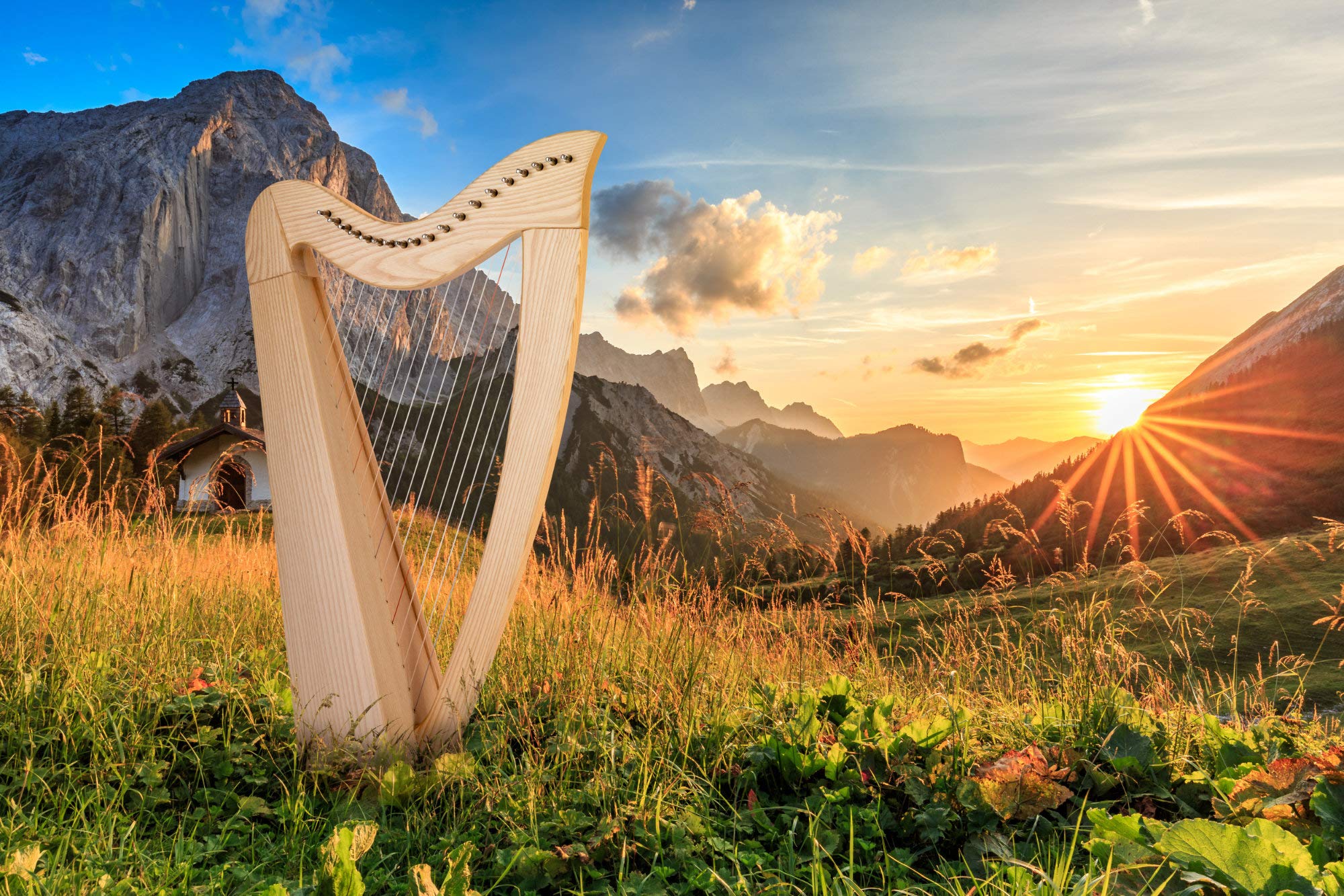 Classic Cantabile H-19 Harpe Celtique 19 cordes Mi bémol majeur mécanique demi-ton frêne hauteur 73 cm housse clés d'accordage