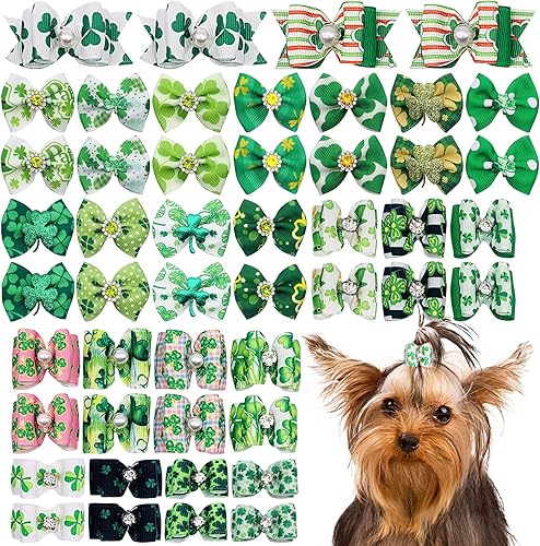 Miniatura 16 de 50 unidades/25 pares de lazos para el pelo de perro de Acción de Gracias con banda de goma a granel para otoño, moño para cachorros, perros, gatos