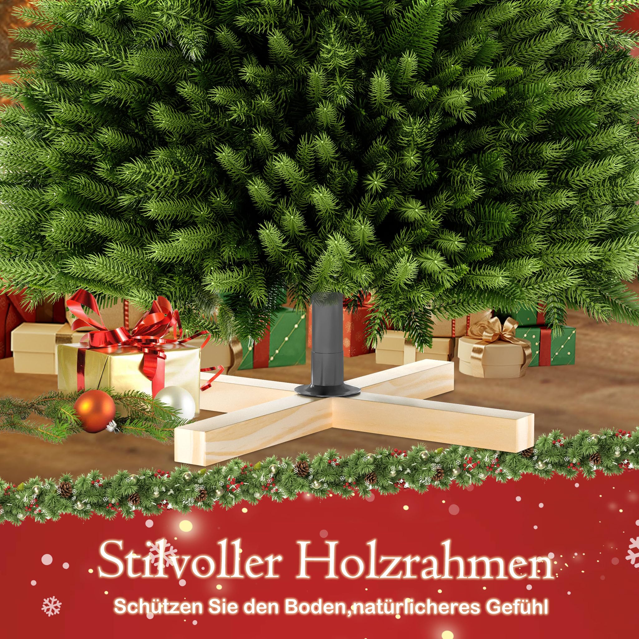 FIVMEN Weihnachtsbaum Künstlich mit Beleuchtung 150 cm PVC/PE Tannenbaum Christbaum Naturgetreu mit Holzsockel Weihnachtsbäume Christmas Tree Weihnachtsdeko