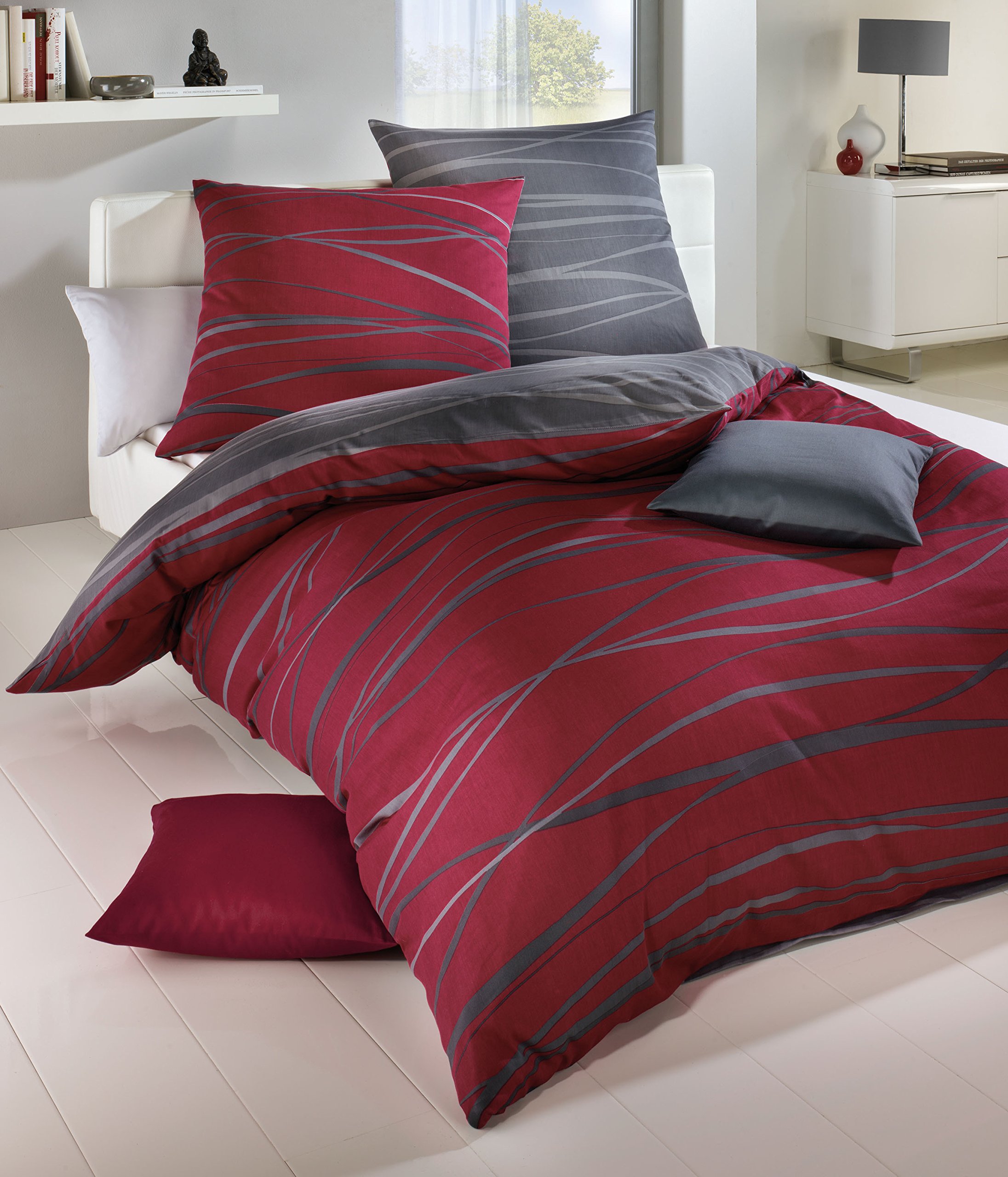 Kaeppel G-105840-42D1-VL97 - Biancheria da letto Motion, color rubino, copripiumino singolo, 1 x 80/80 plus 135/200 cm