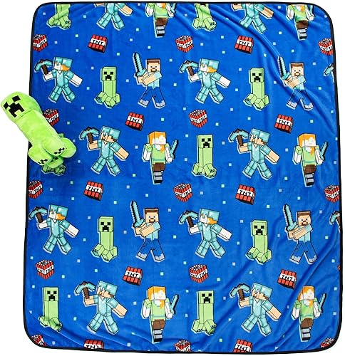 Miniatura 3 de Jay Franco Minecraft Creeper - Juego de 2 fundas de almohada de felpa y manta de 50 x 60 pulgadas, súper suave, para niños