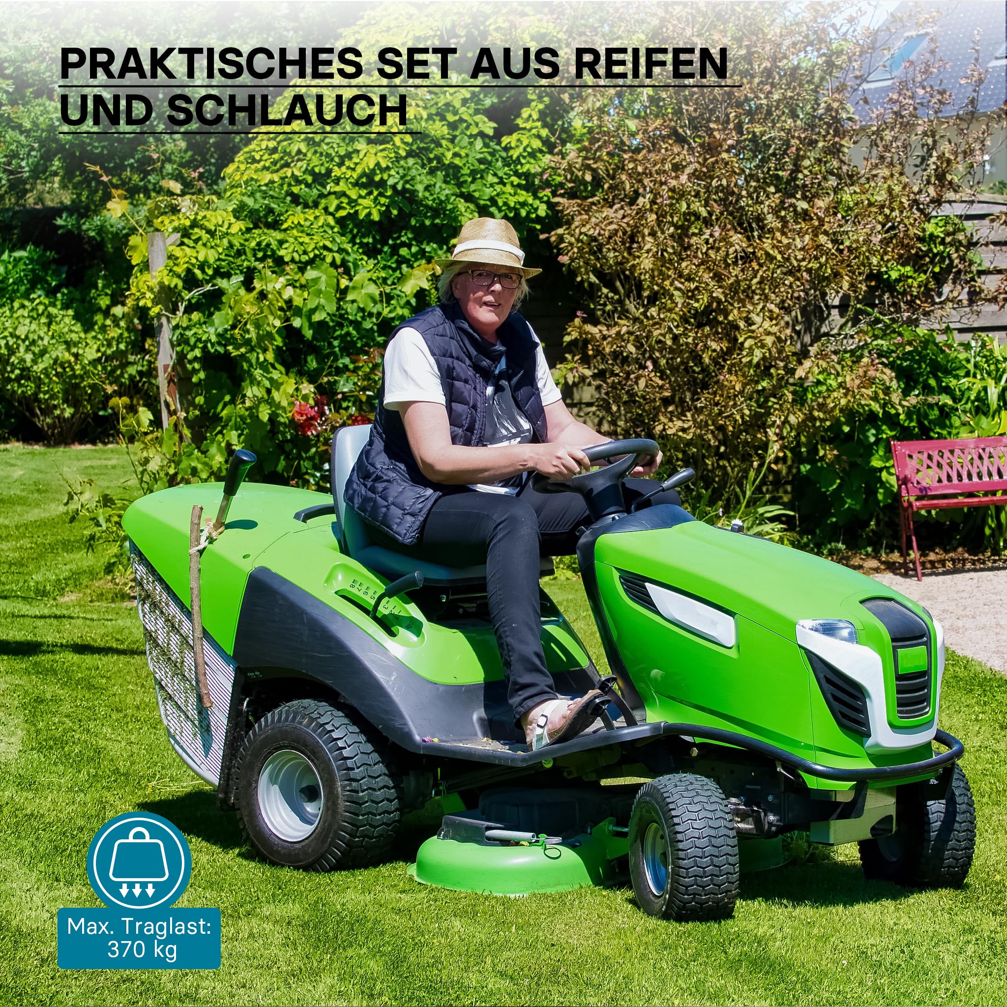 Wiltec Reifen für den Aufsitzmäher 18x8.50-8 4pr mit Schlauch und Winkelventil Komplettrad Rasentraktor