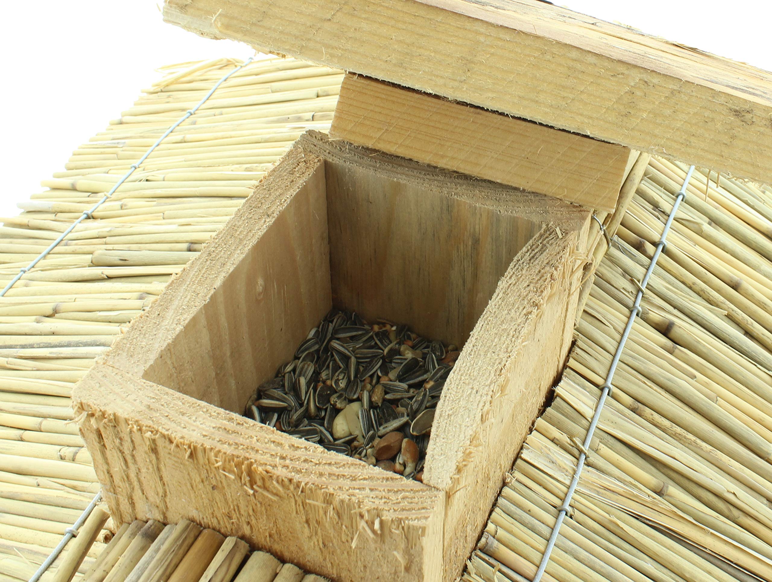 Vogelhaus Futterhaus Vogelvilla Heide aus Echtholz mit Futtersilo und Ständer XXL 145cm Höhe 60cm Breite