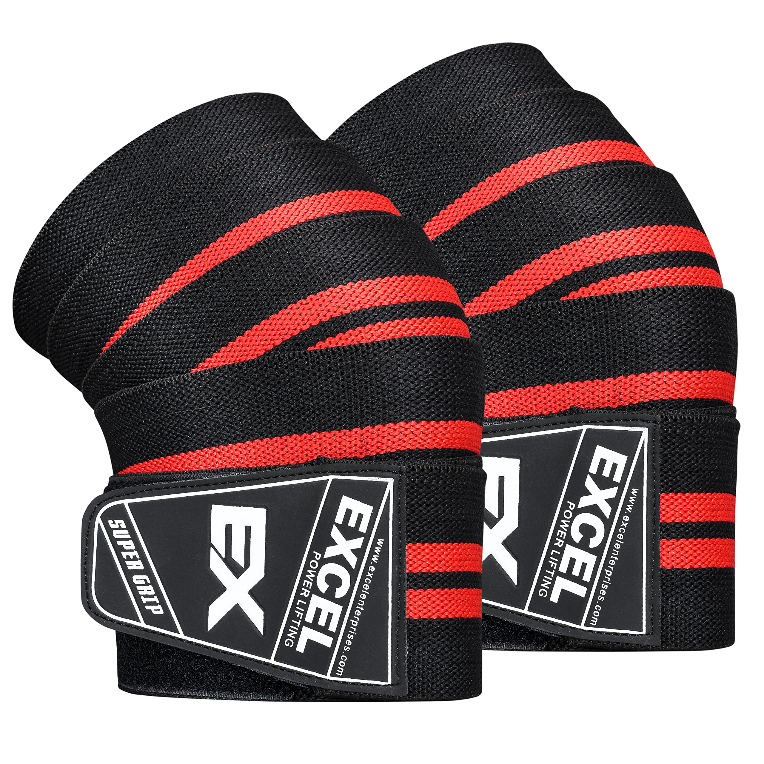 Knee Wraps (Pair) Support for Pain, Weightlifting, Powerlifting, Bodybuilding, Deadlifting, Gym Training Workout, Bandage for Men & Women 72" Compression & Elastic Support (Black & Red), One Size